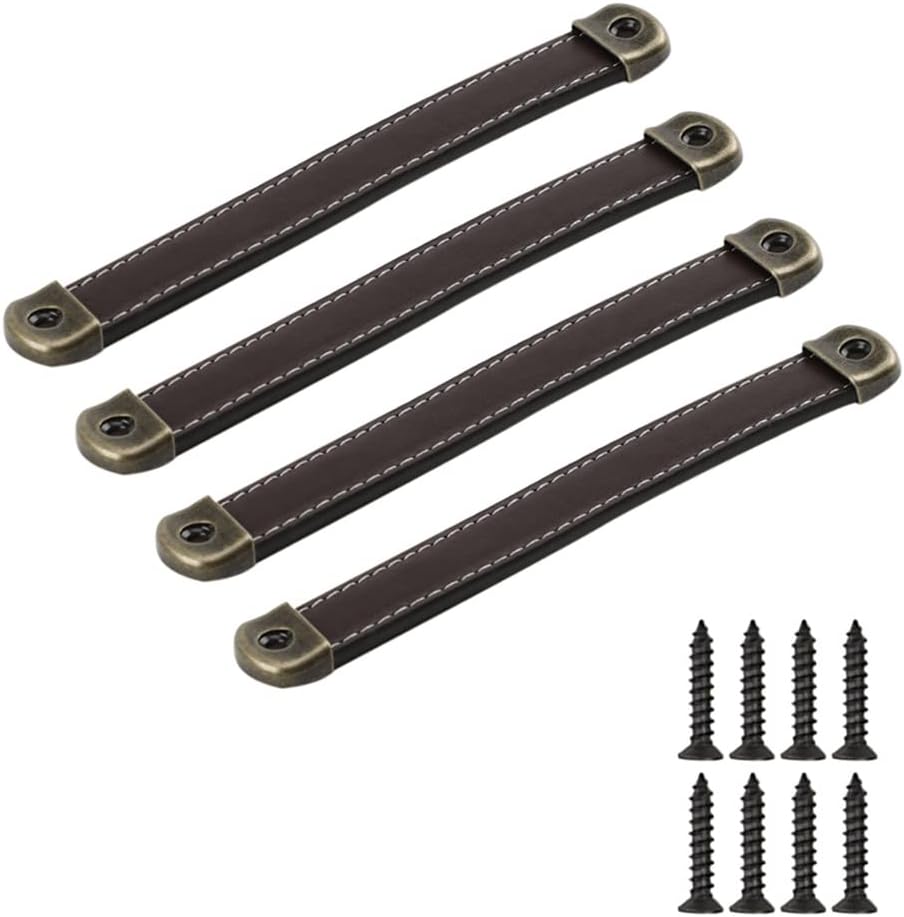 4 szt. skórzanych uchwytów do mebli kuchennych, uchwytów do szuflad, gałki do szafek w stylu vintage, 160 mm (brązowe)