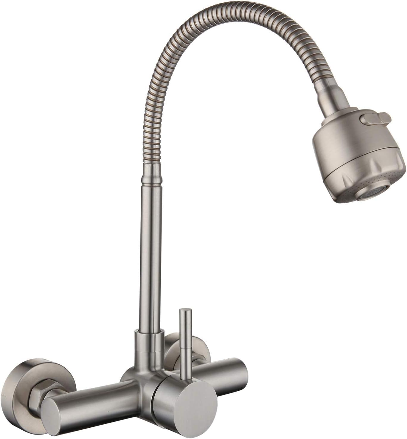 304 Stal nierdzewna Bateria kuchenna montowana na ścianie, Obrotowy kran kuchenny 360° z elastycznym wężem - Szczotkowana