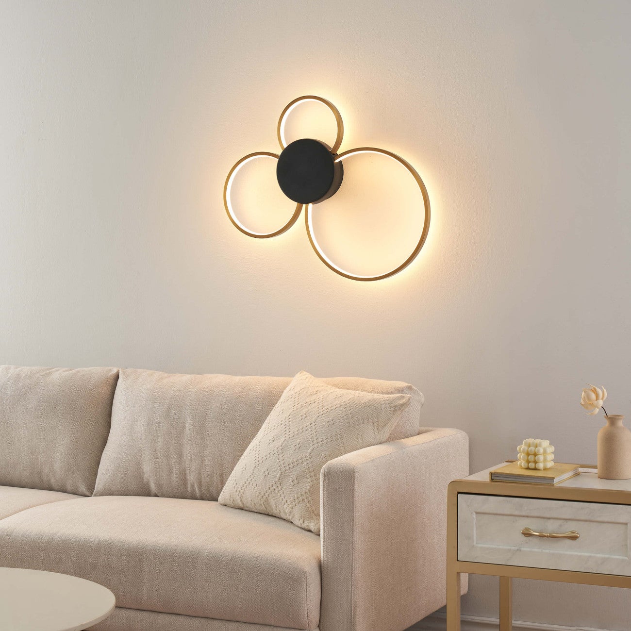 Plafoniera O Lampada Da Parete Triplo Cerchio Nera E Ottone Dimmerabile Alisa 90961636