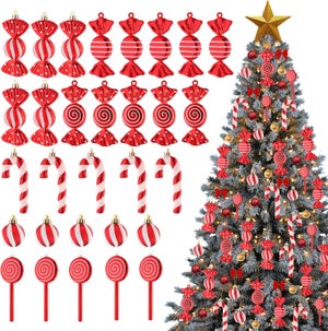 Bastoncini Di Zucchero Natalizi Decorativi - 30 Pezzi, In Plastica PVC, Con Cordino Dorato, Per Albero E Addobbi