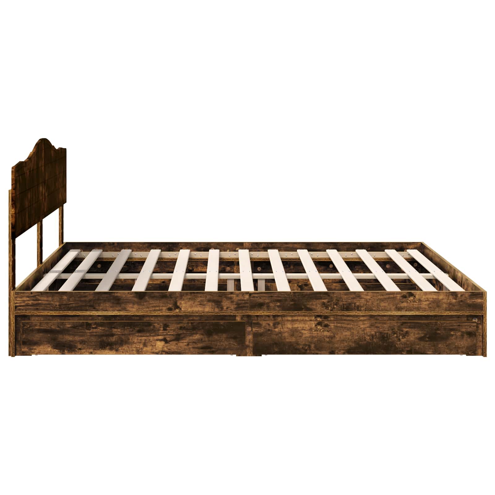 Lit de rangement chêne fumé 180 x 200 cm en panneau de bois - 9