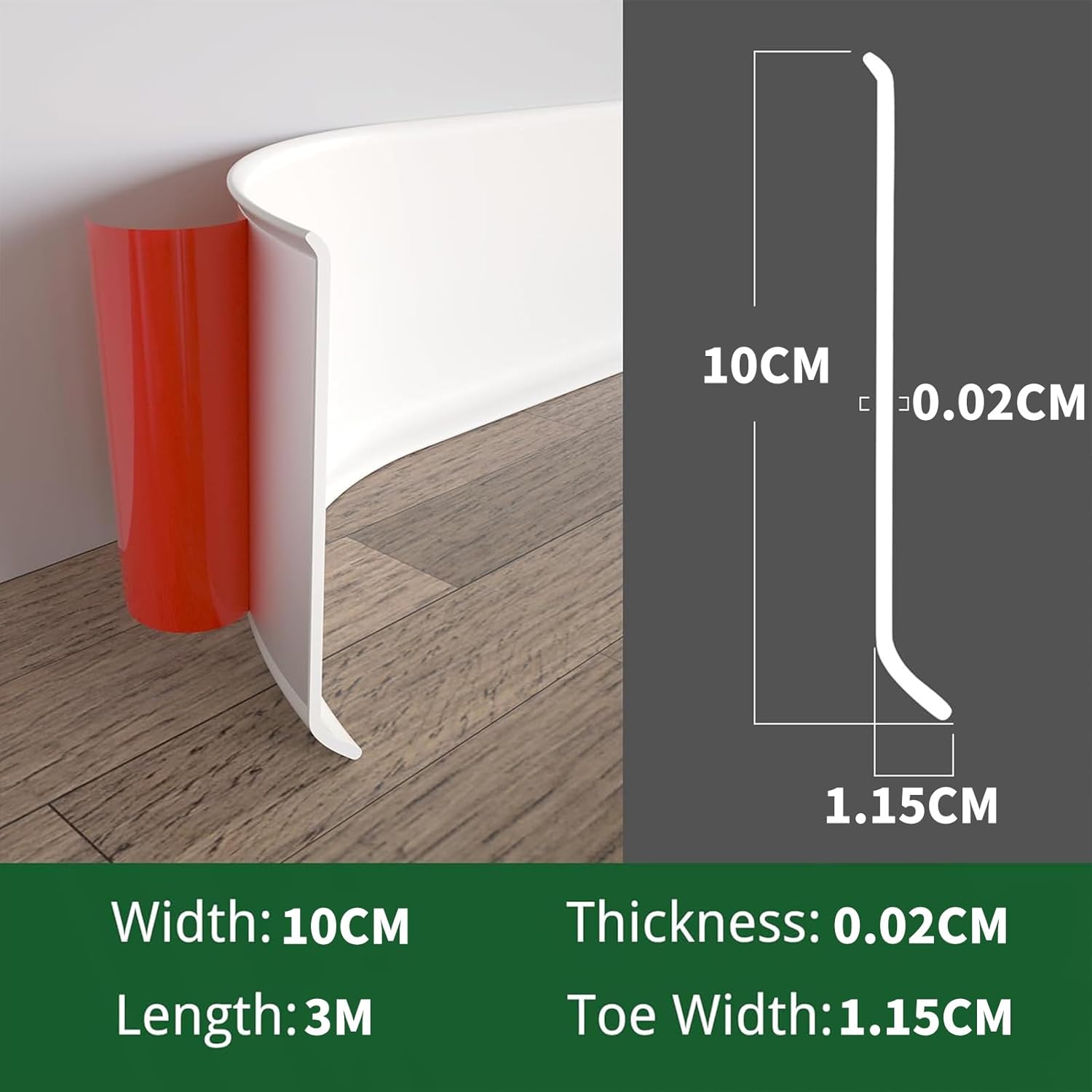 Plinthe Souple Autoadhésive, 300cm x 10cm Blanc PVC Adhesive, Plinthe Adhesive pour Cuisine et Salle de Bain, Bande Décorative Autoadhésive - 2