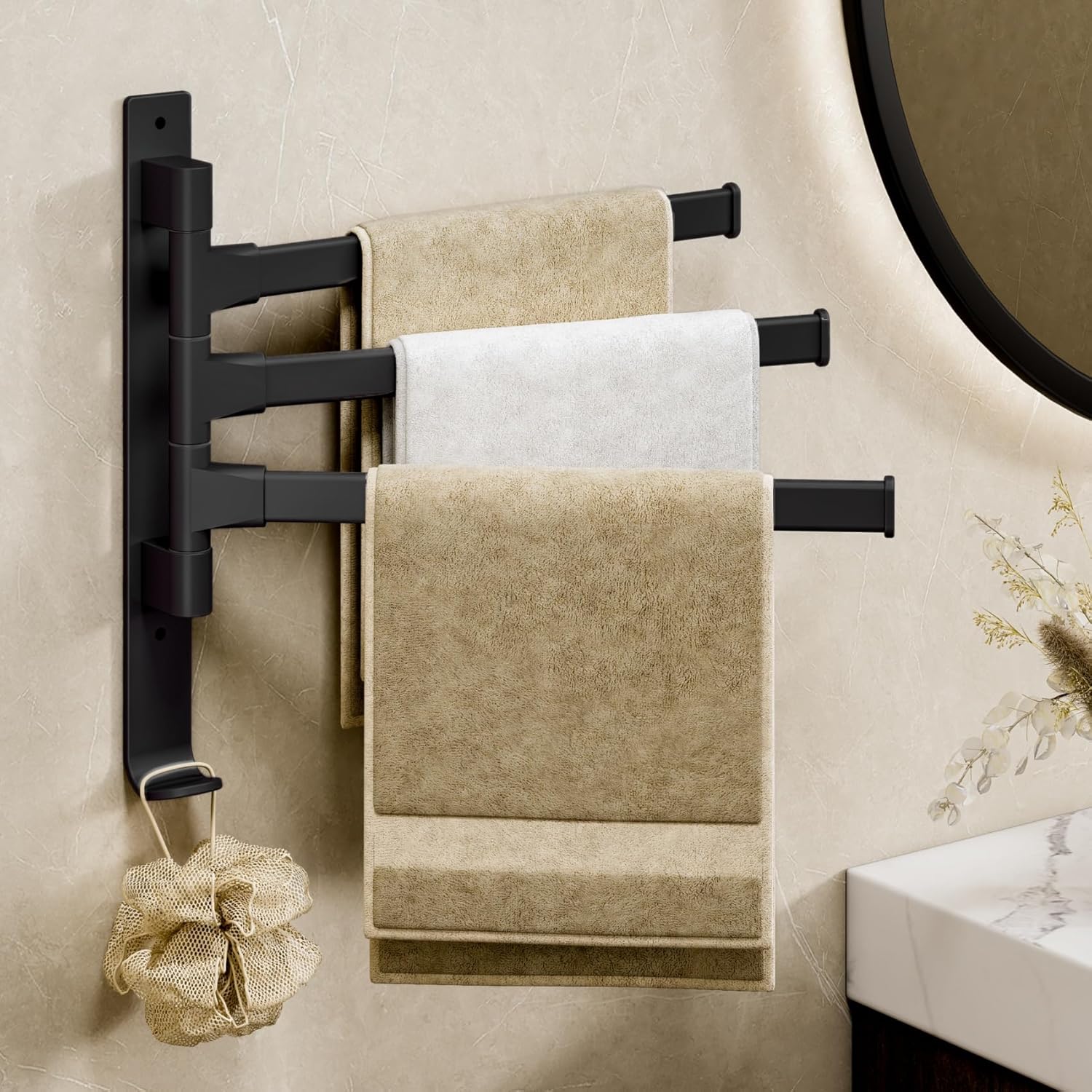 Porte-serviettes mural sans perçage avec 2 crochets - Barre porte-serviettes auto-adhésive de 60 Porte-serviettes mural sans perçage avec 2 crochets - Barre porte-serviettes auto-adhésive de 60