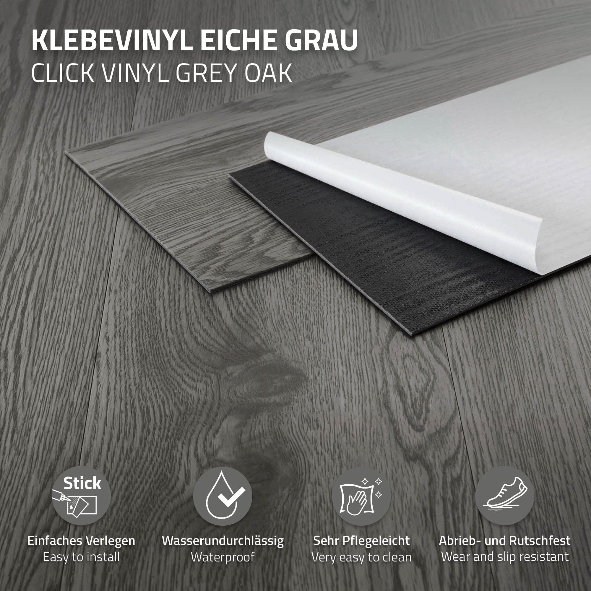 Revêtement de sol autocollant en PVC vinyle 6,69m²/48 planches 91,5 cm x 15,3 cm gris aspect chêne antidérapant résistant à l'eau et l'abrasion - 3