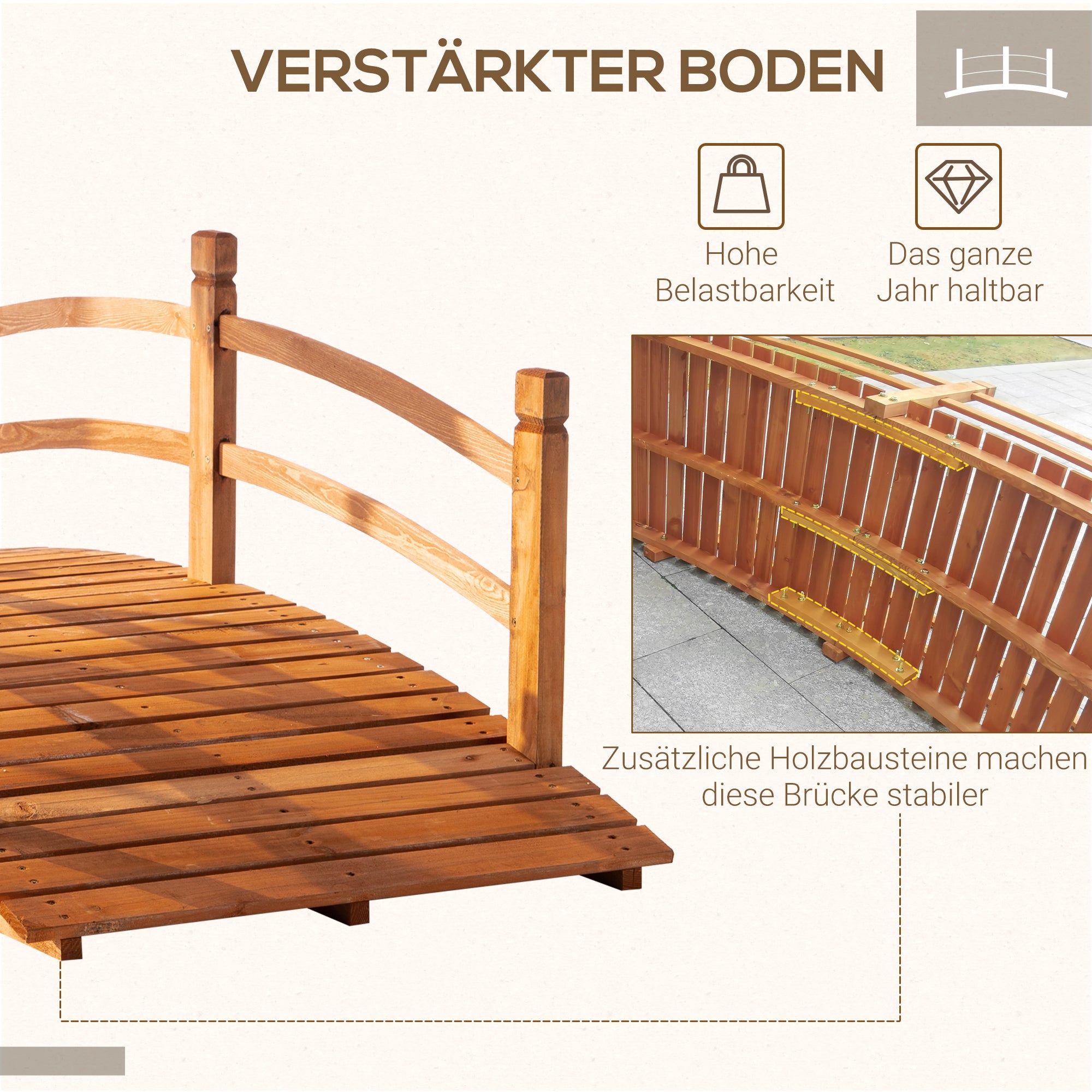 Pont de jardin bois massif pour aménagement bassin extérieur franchissement sécurisé 185 cm - ComfortXL Outdoor Living - 5
