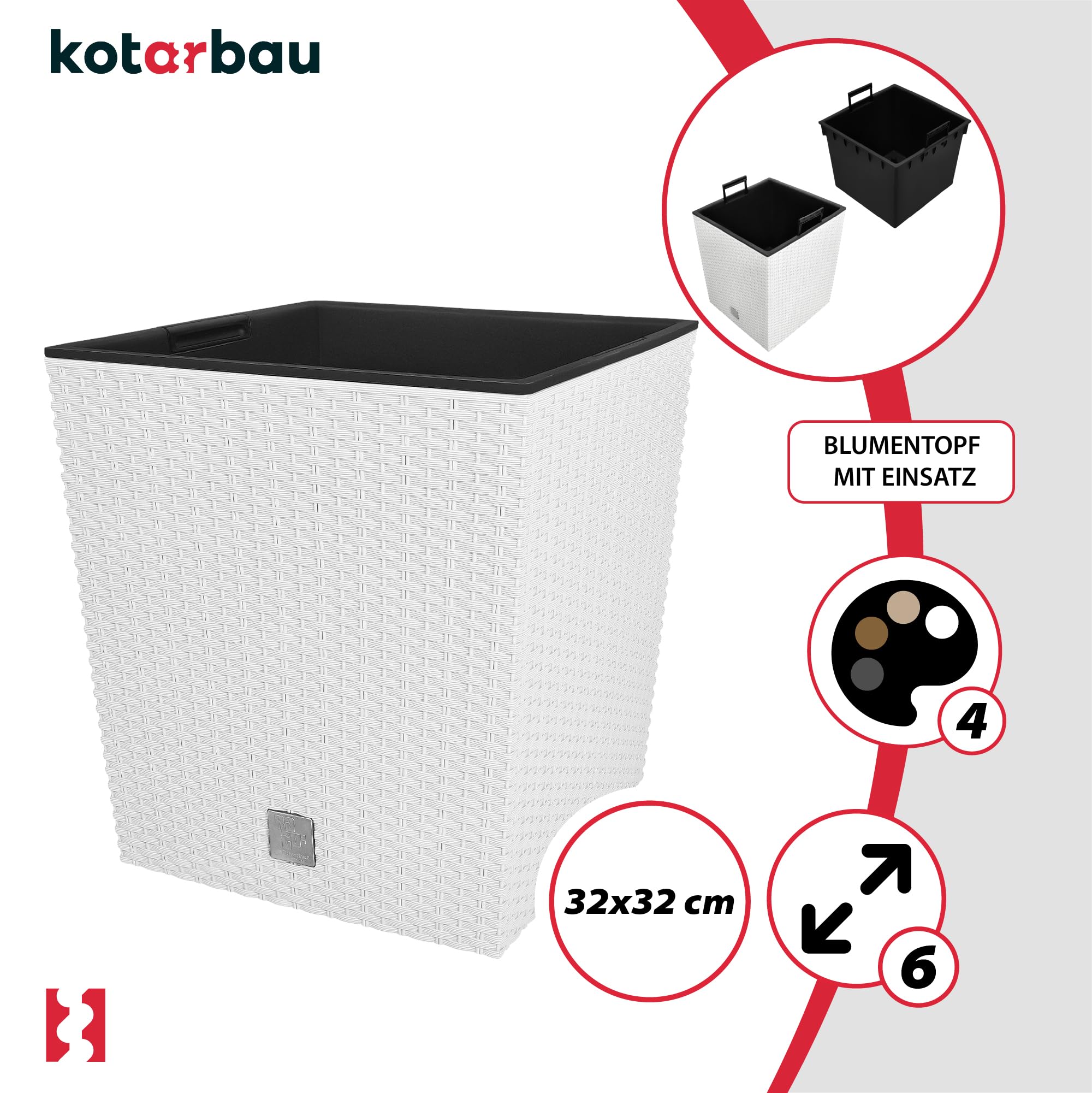 2x donica doniczka 32 l ogrodowa balkonowa taras kwiaty rattan wkład ogród - KOTARBAU - 5