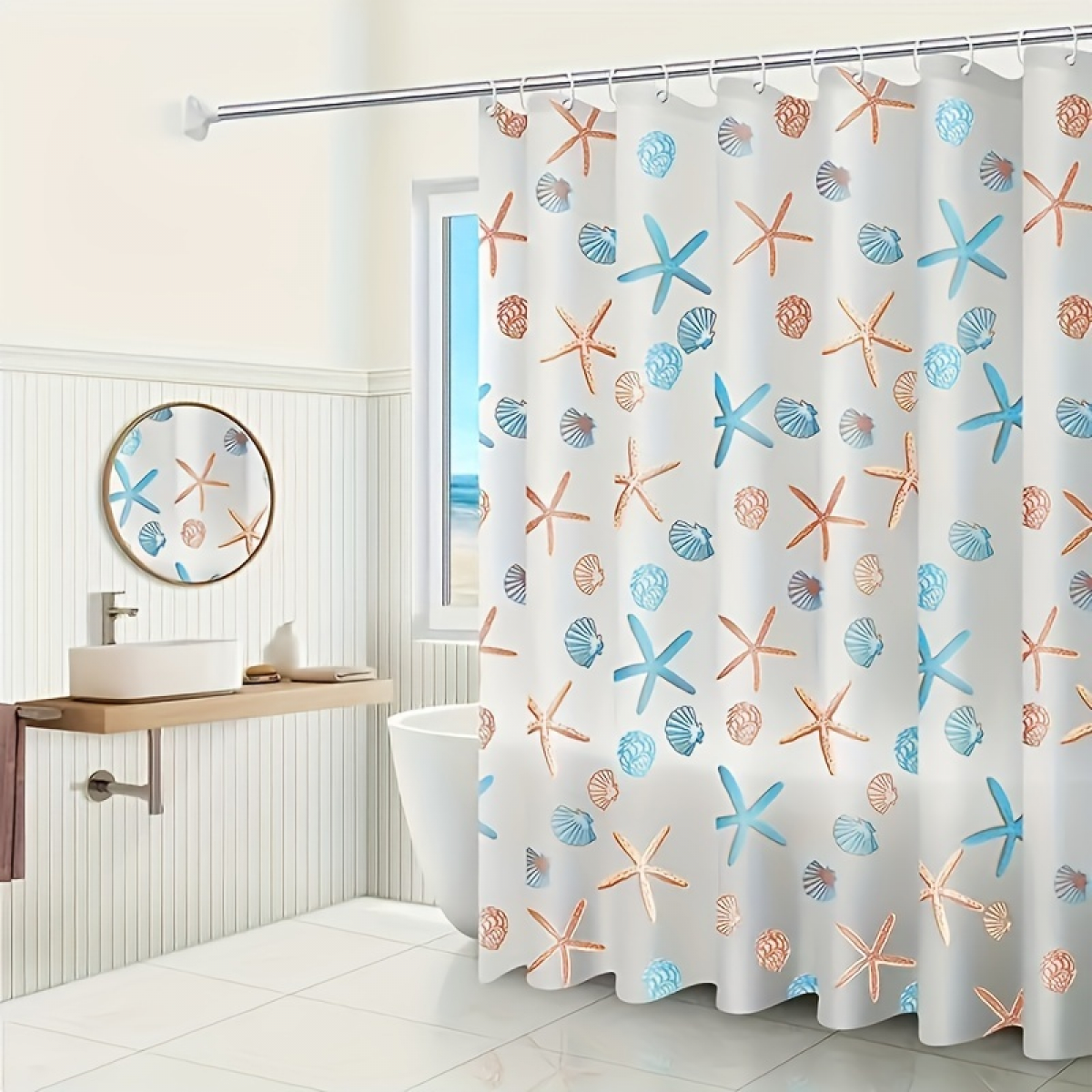 Cortina separadora de baño antiperforación, cortina de ducha impermeable y antimoho, 180 x 200 cm, con ganchos