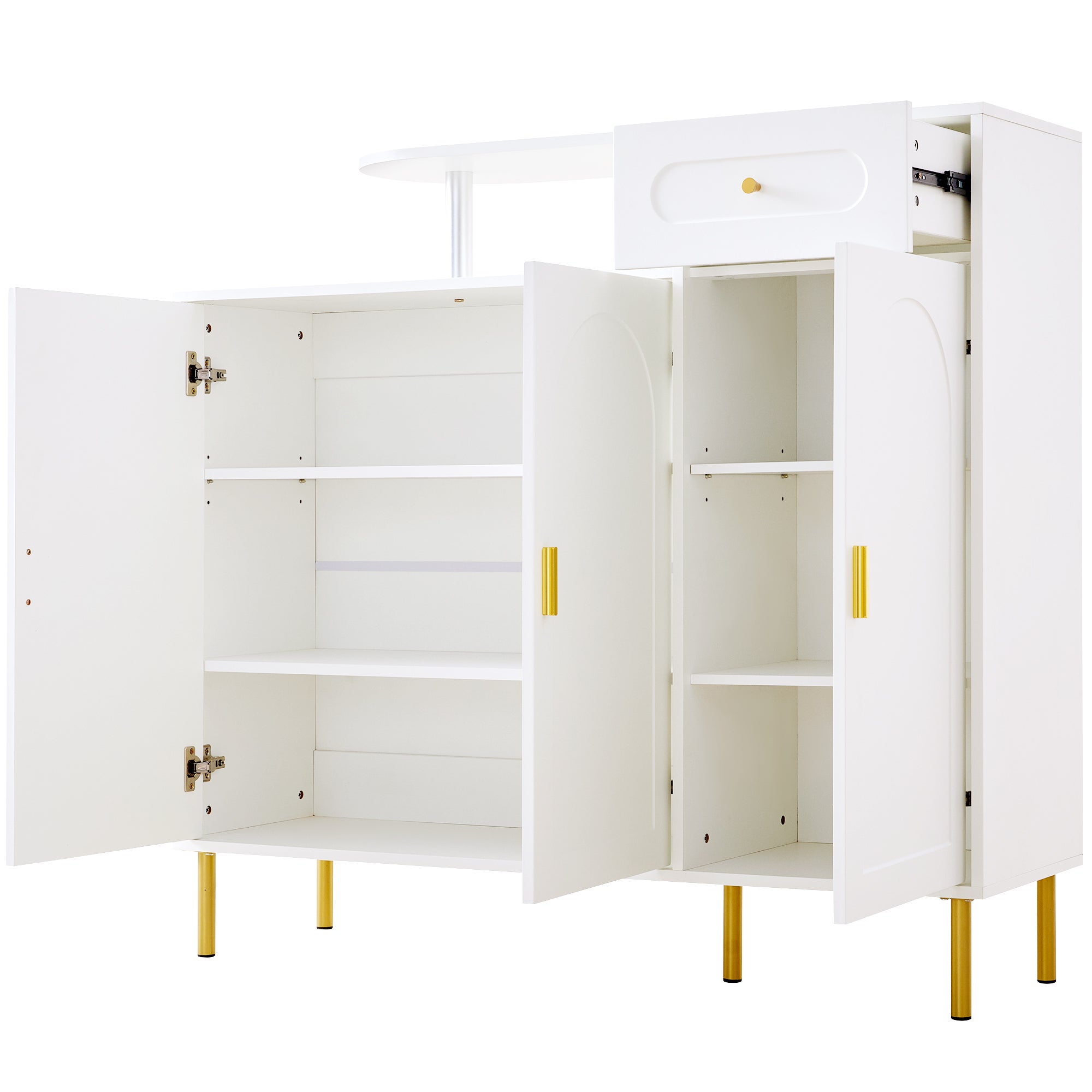 Armoire à Chaussures Blanche 3 Tiroirs KEFSR - Bois, Poignées Dorées, Étagères Réglables, Design Moderne Pour Salon Ou Chambre - 3