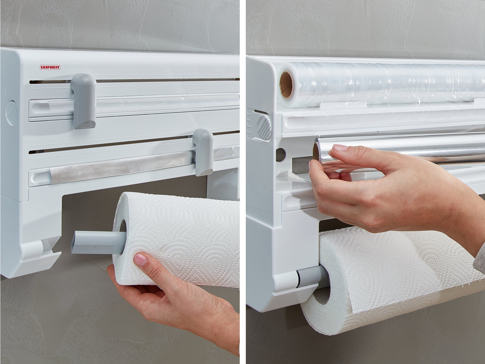 Dérouleur mural Parat ComfortLine 25703 Leifheit, dérouleur mural cuisine pour 3 rouleaux, dévidoir papier avec lames tranchantes - 4