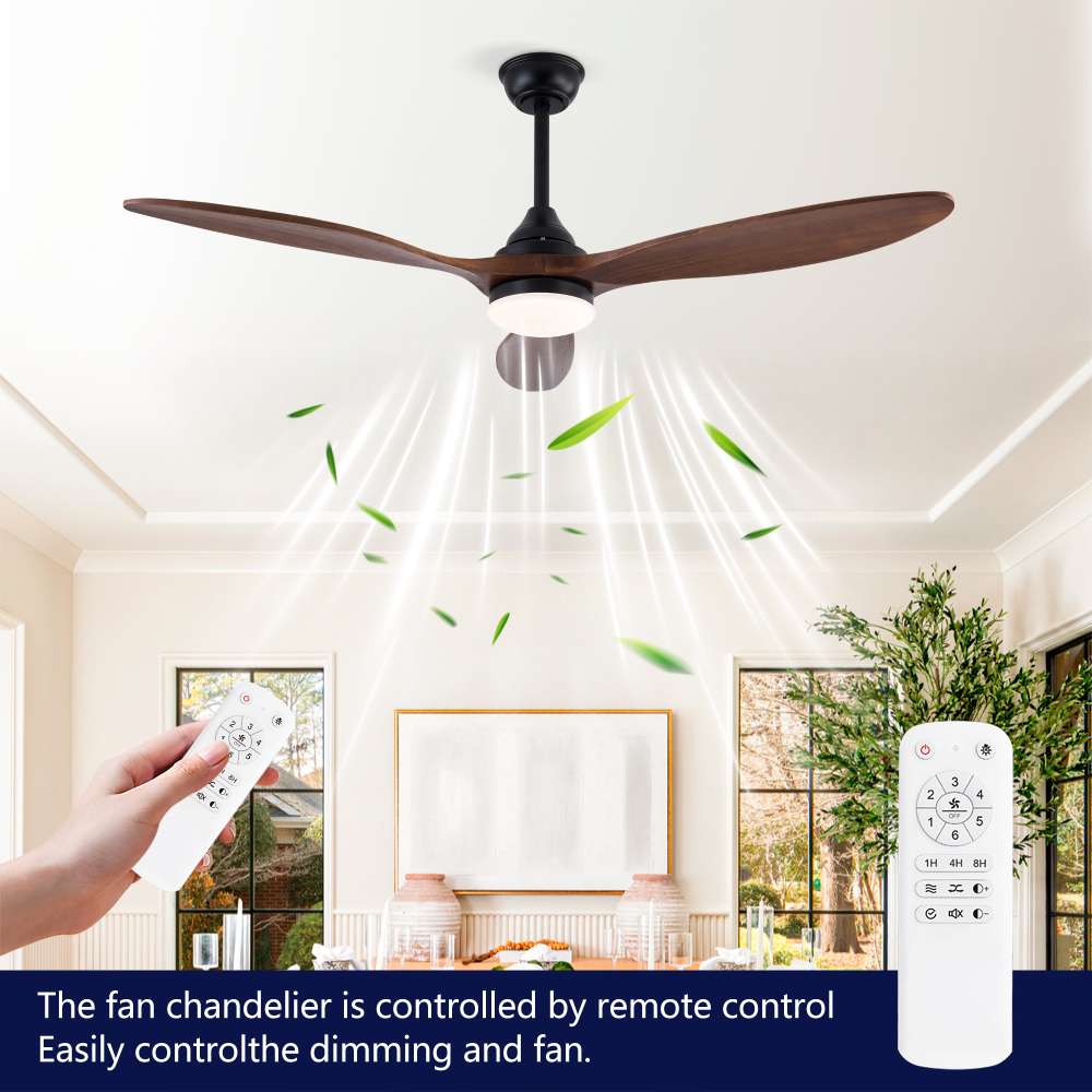 Ventilateur Plafond 132 cm Noir avec LED – 3 Pales Bois Massif, Moteur DC Silencieux, Télécommande avec Mémoire - 9