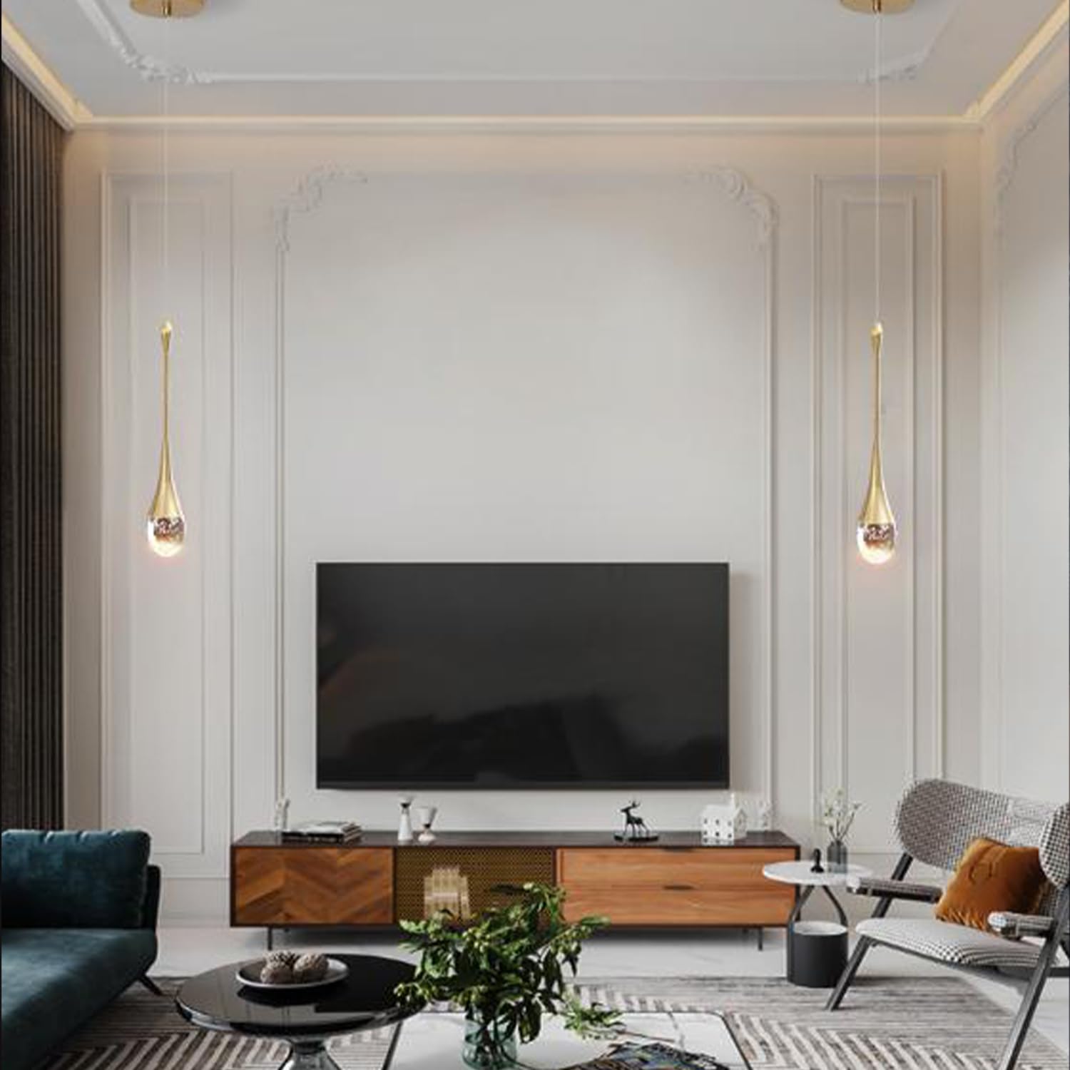 Lustre LED 5W Créatif Suspension Luminaire Moderne en forme de goutte d'eau, Plafonnier en Cristal Lampe Suspendue pour Salon Restaurant Escalier - 4