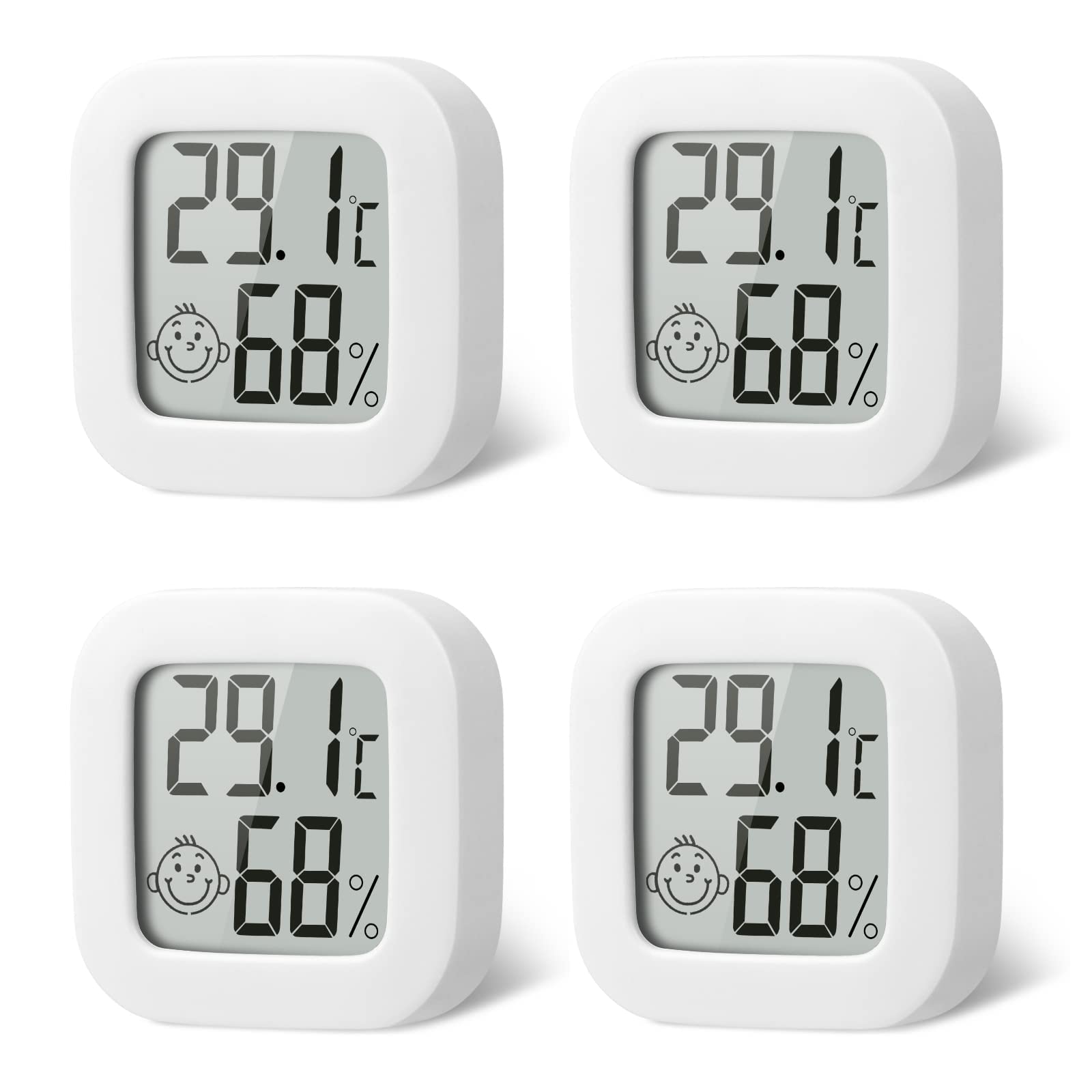 4-częściowy mini termometr LCD, higrometr cyfrowy, zakres temperatur: -10 ℃ ~ + 70 ℃, biały (bateria guzikowa w zestawie)