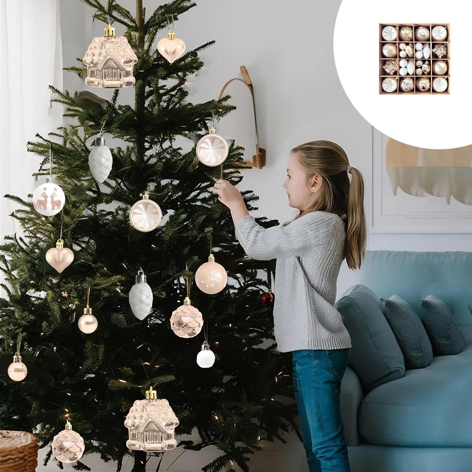 10 Petites Boules De Noël Vintage En Verre Rose, Années 50