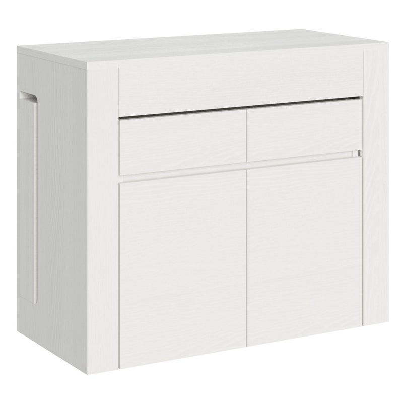 Rozkładany stół konsolowy 90x42/302 cm Evolve Biały Jesion z dolną i górną ławką