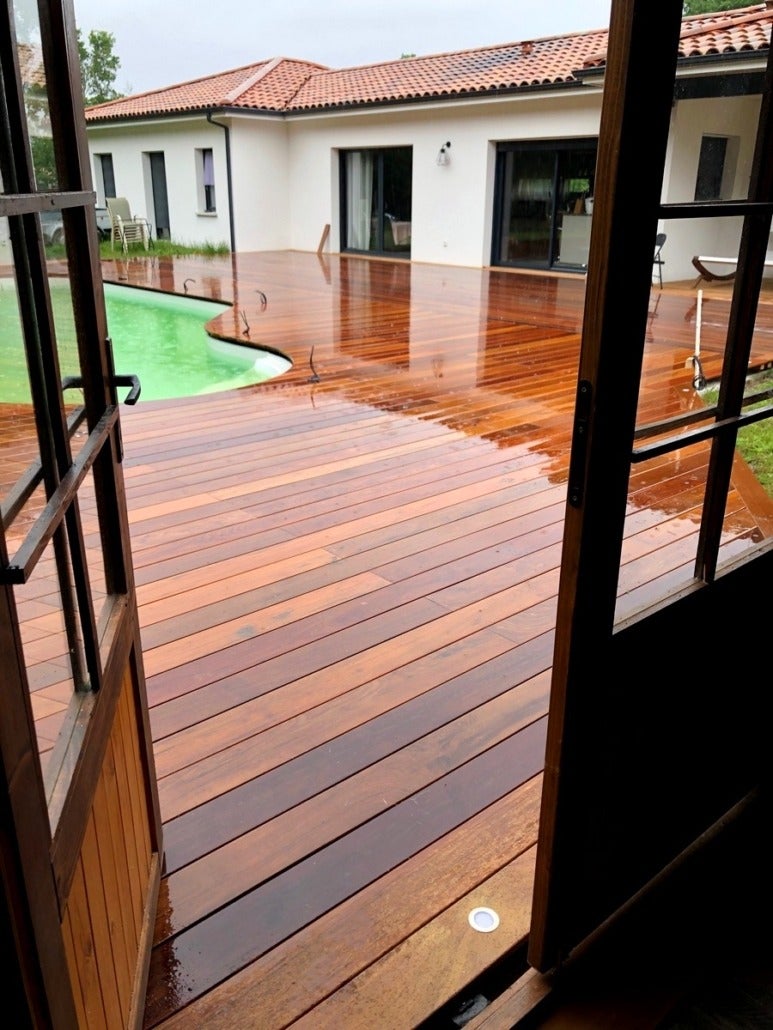 Kit terrasse 10m² en bois exotique IPE Longueur 1550mm avec clips inox, Lambourde, cale de ventilation, plot pvc et Bande bitumineuse - 3