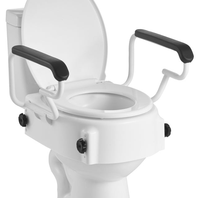Rehausseur Toilette VEVOR avec Accoudoirs, Charge 136,1 kg, Hauteur Réglable sur 3 Niveaux, Poignées Rembourrées, pour Personnes Âgées Patients