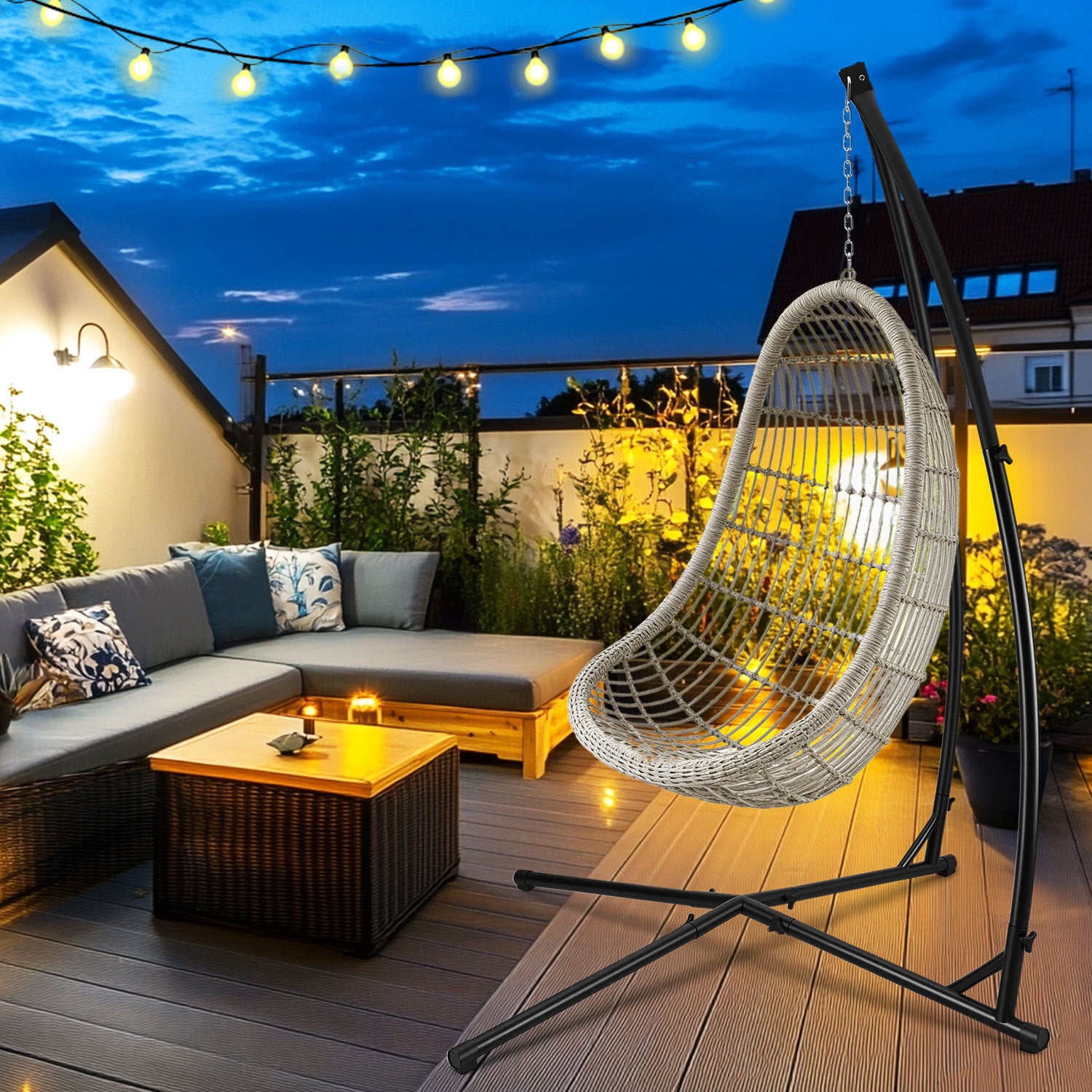 Hamac Fauteuil suspendu extérieur, amovible , cadre solide, pour jardin/terrasse - en Métal jusqu'à 150 kg - Siège suspendu(Fauteuil Non Inclus) - 7