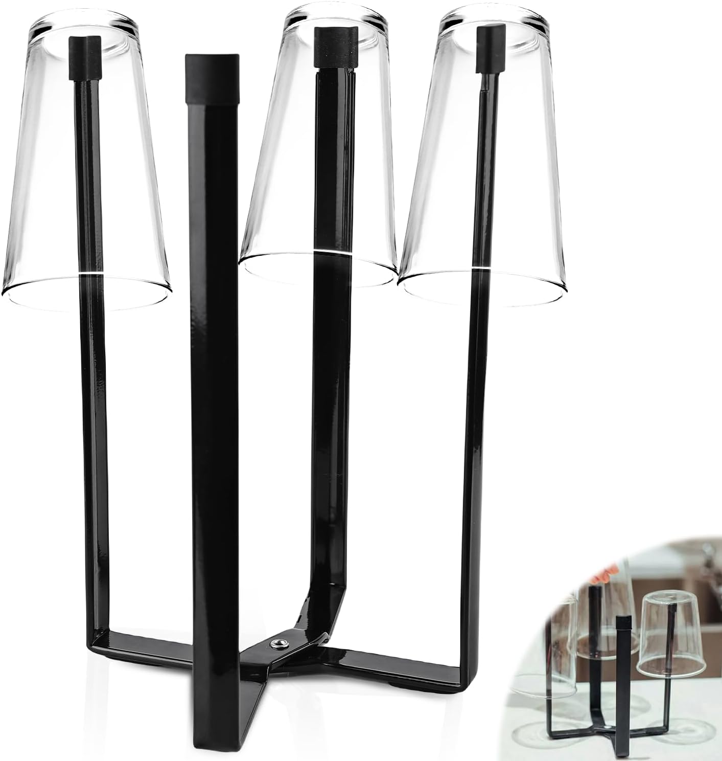 Składany stojak na butelki z żelaza, ociekacz kuchenny, wielofunkcyjny do butelek i kubków (duży, czarny)