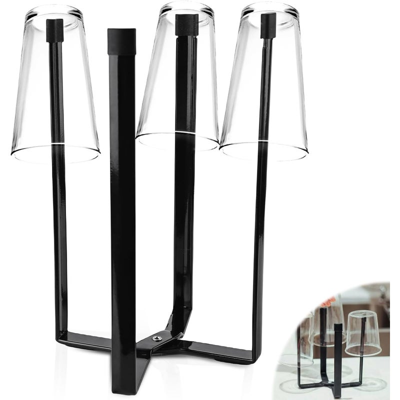 Składany stojak na butelki z żelaza, ociekacz kuchenny, wielofunkcyjny do butelek i kubków (duży, czarny)
