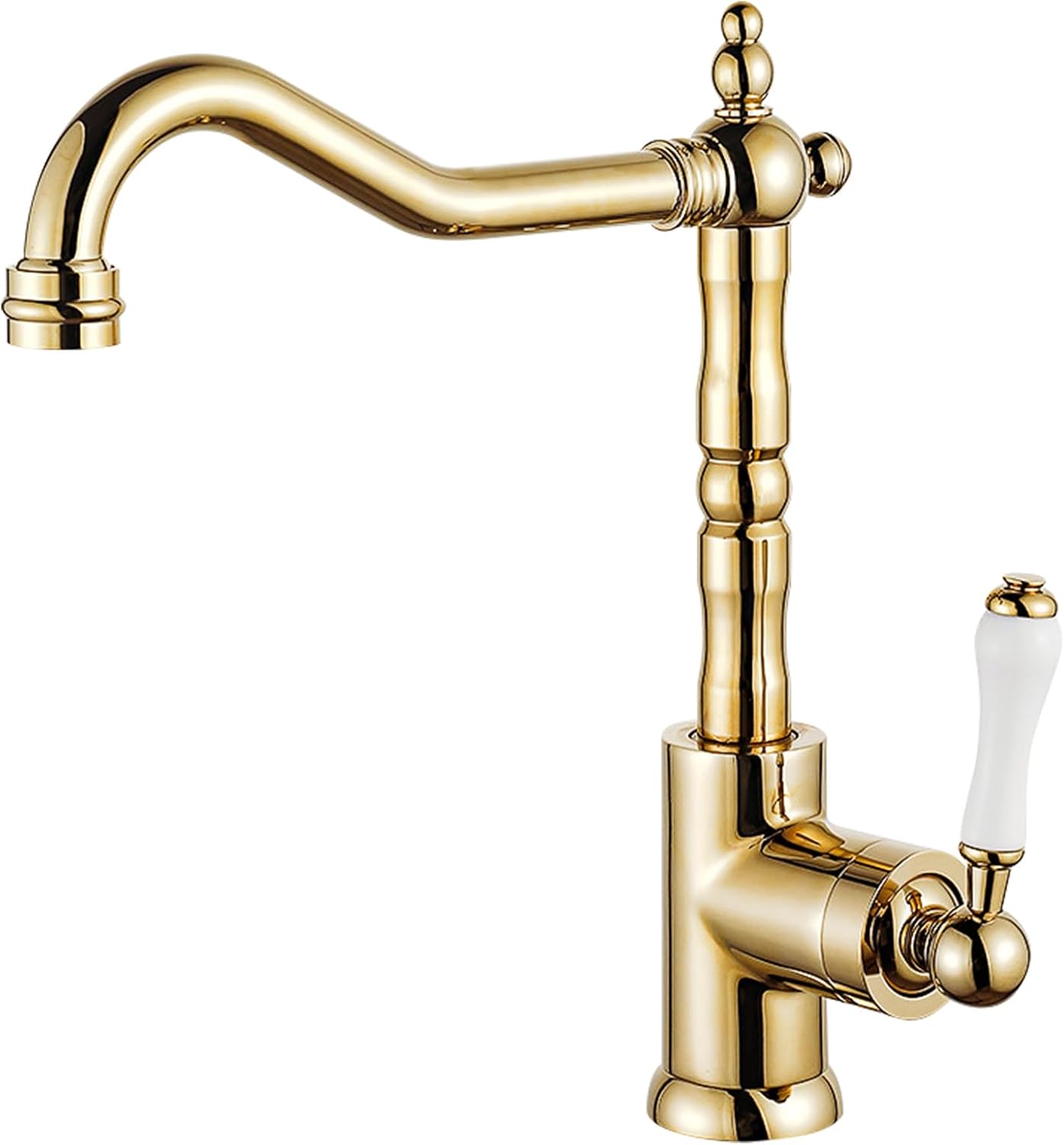 Zabytkowy kran kuchenny, bateria mieszaczowa, obrotowy kran łazienkowy, jednouchwytowy, mosiądz, złoto