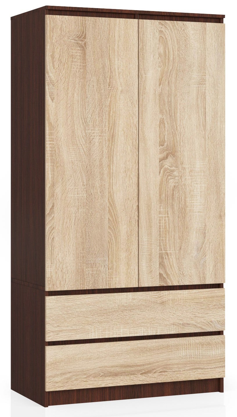 Szafa AKORD S90 Wenge 90 cm 2 drzwi 2 szuflady kolor Dąb Sonoma mat 4 półki 90x51x180 cm