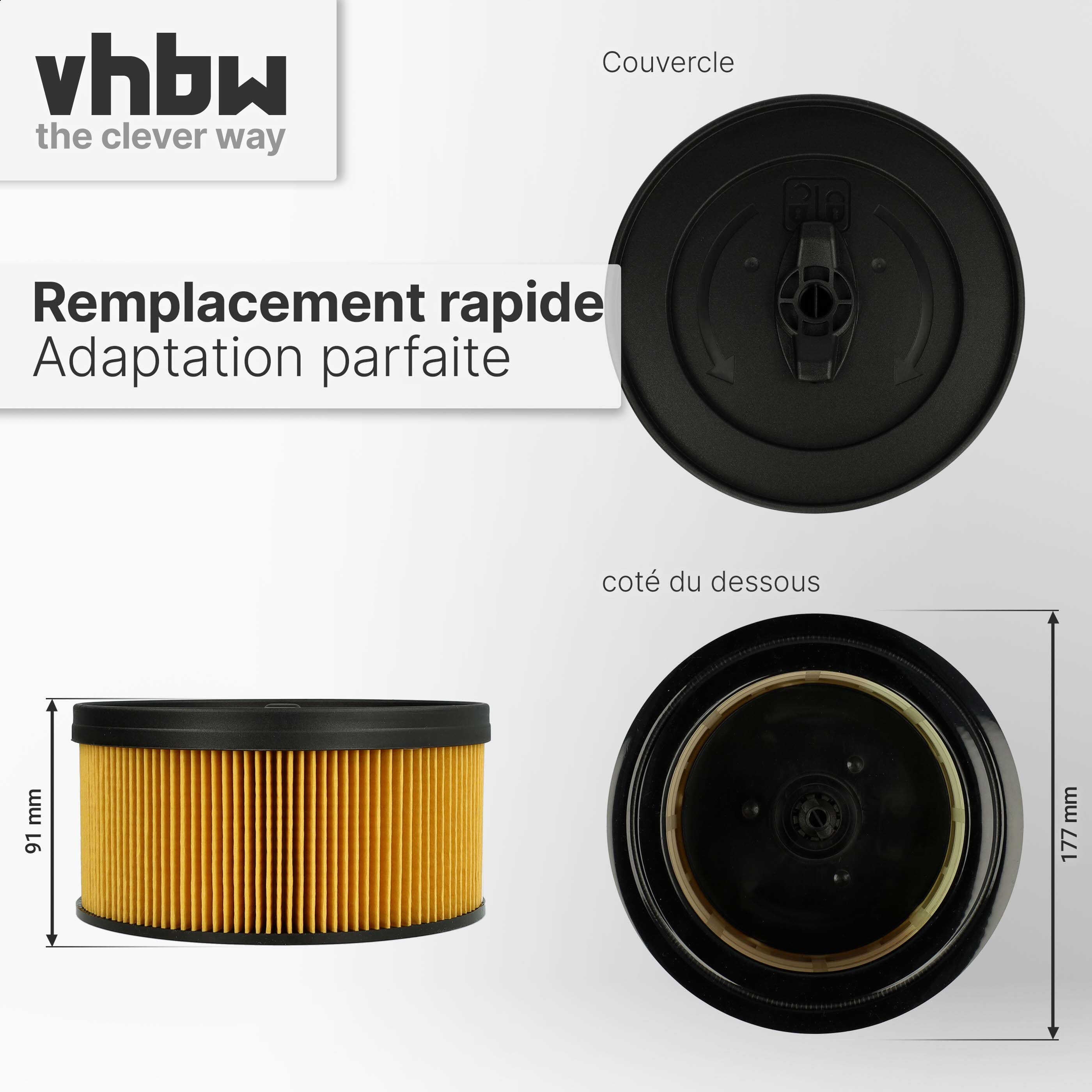 vhbw 1x filtre plissé remplacement pour Kärcher 6.414-960.0 pour aspirateur - noir / jaune - 3