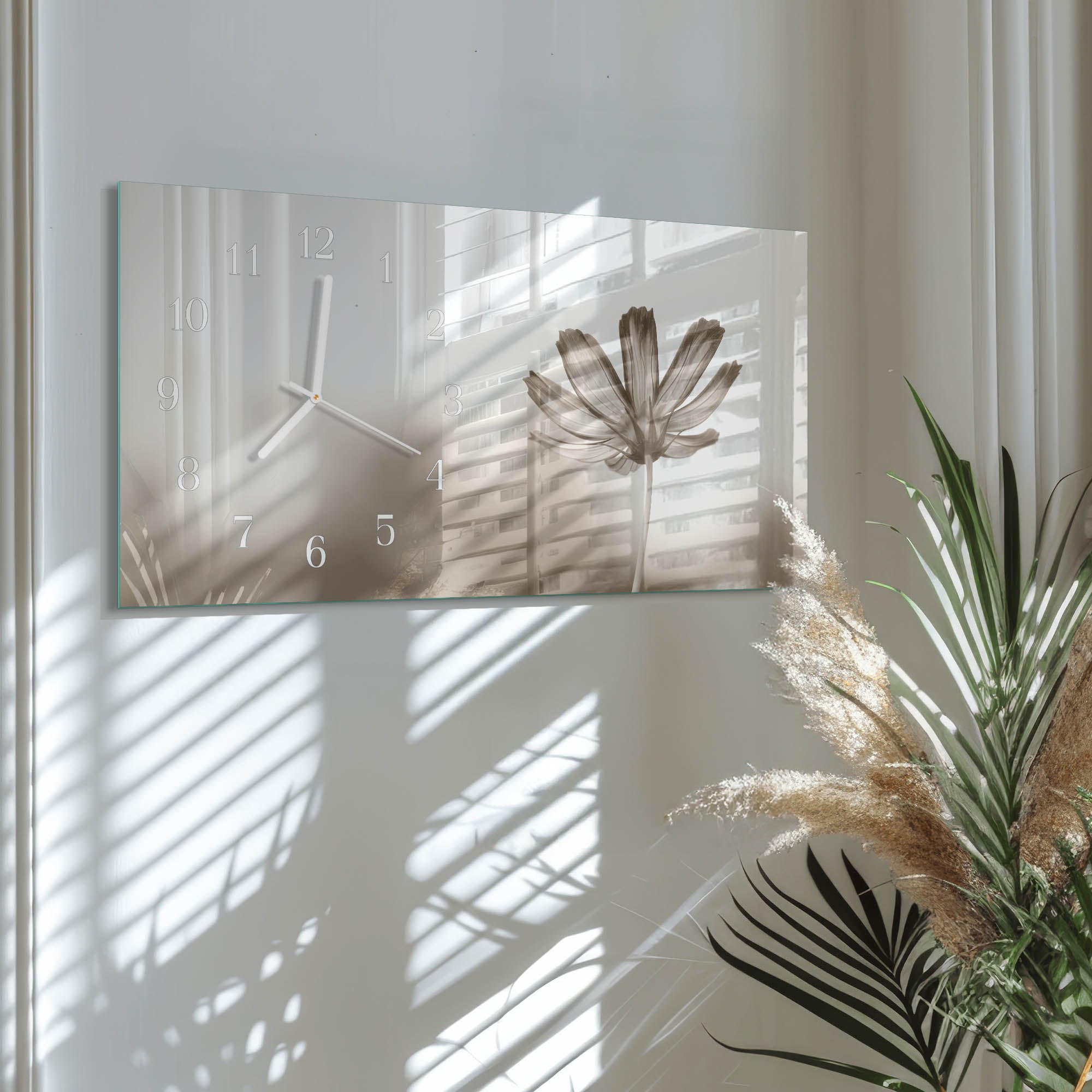 Reloj de pared elegante con diseño artístico y mecanismo silencioso de movimiento continuo Flor | Rectangular 60x30 cm | Tulup - 4