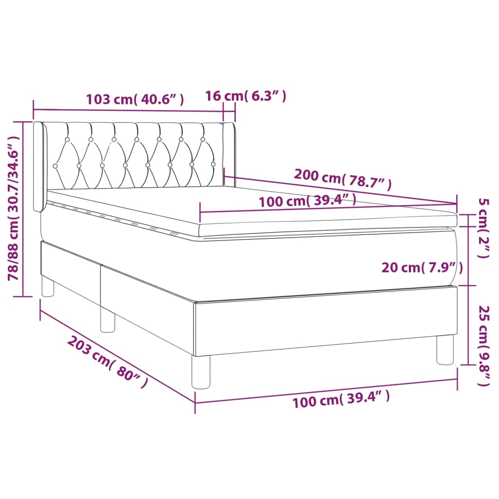 Sommier à lattes de lit avec matelas Bleu 100x200 cm Tissu - 3