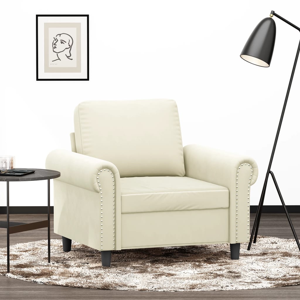 Fotel vidaxl Kremowy Welur Komfortowy Nowoczesny Design