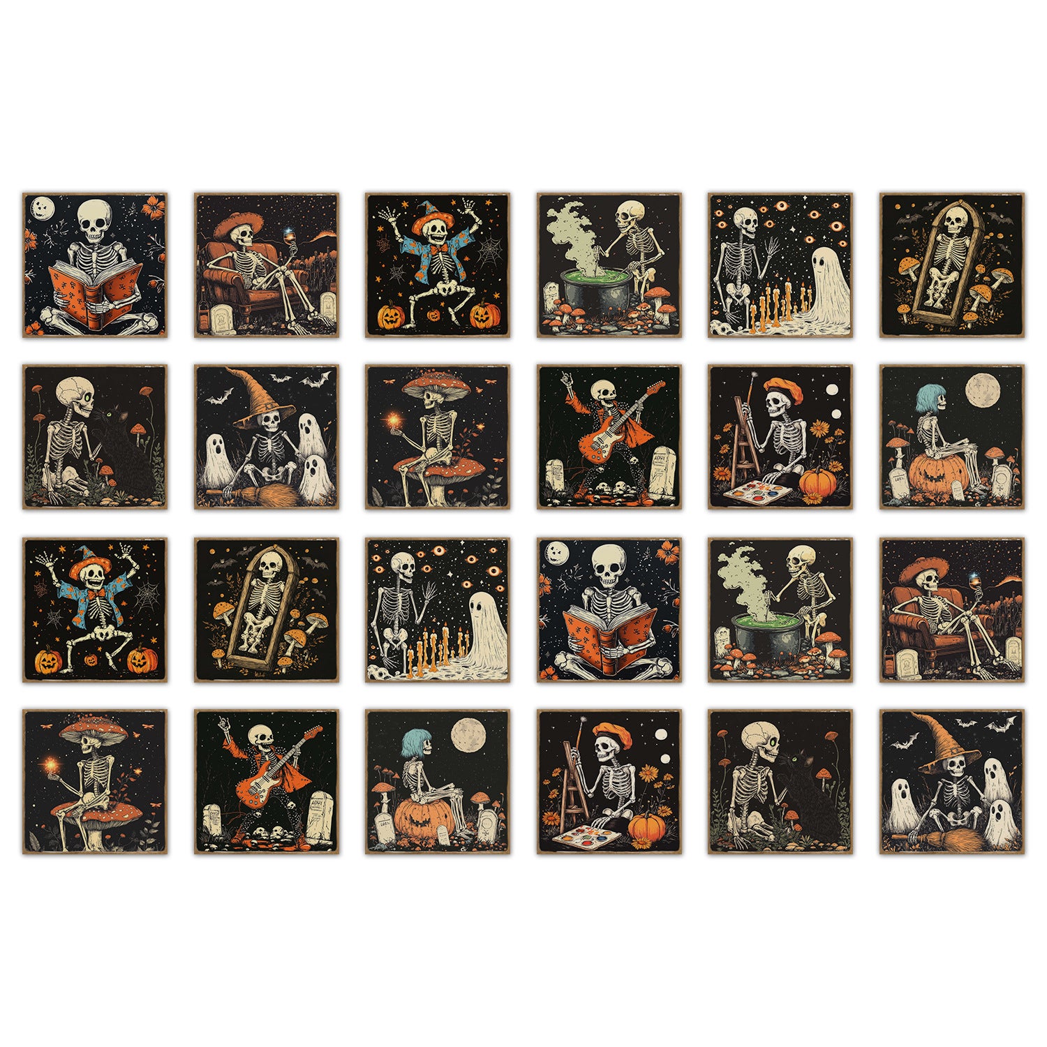 Zestaw 24 naklejek ściennych na Halloween - Retro czaszka, naklejki HD na płytki, panel tylny do kuchni, wodoodporne, 15 x 15 cm