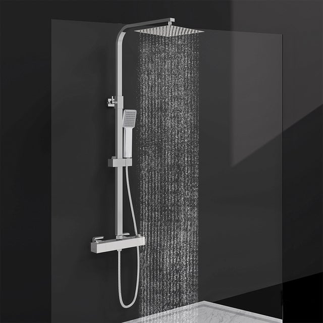 AICAIT Colonna doccia quadrata con soffione quadrato 20x20cm in acciaio inox cromato, sistema doccia a 38℃ antiscottature