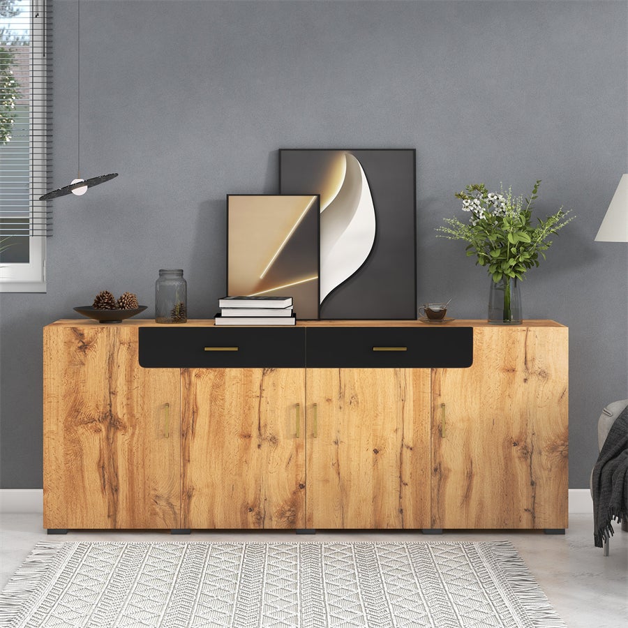 Drewniany kredens z 4 drzwiami i 2 szufladami - Buffet de Rangement Multifonctionnel 208x39,5x80 cm