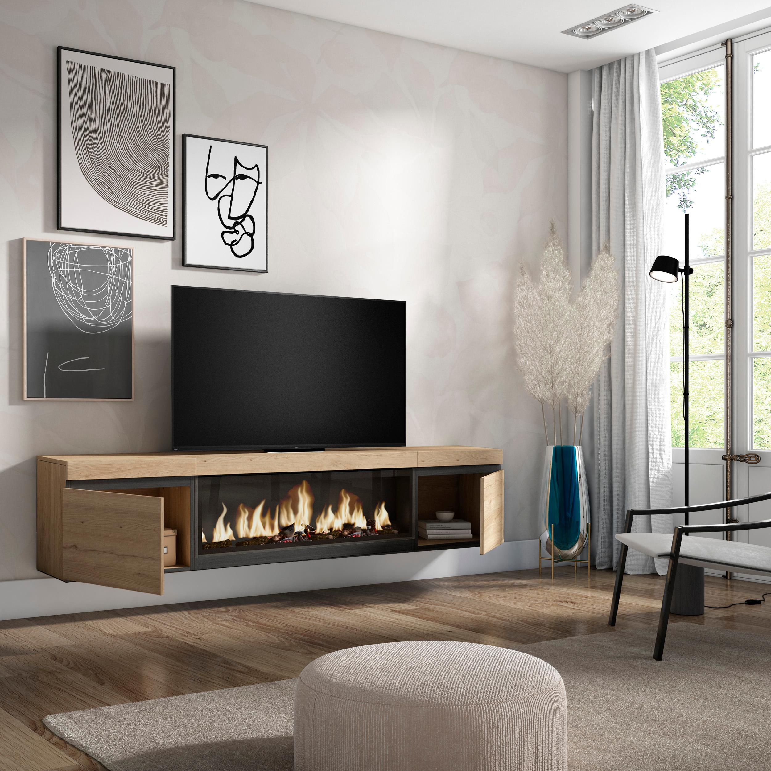 Meuble TV, Banc Télé, 208x35x45cm, Pour les TV jusqu'à 80