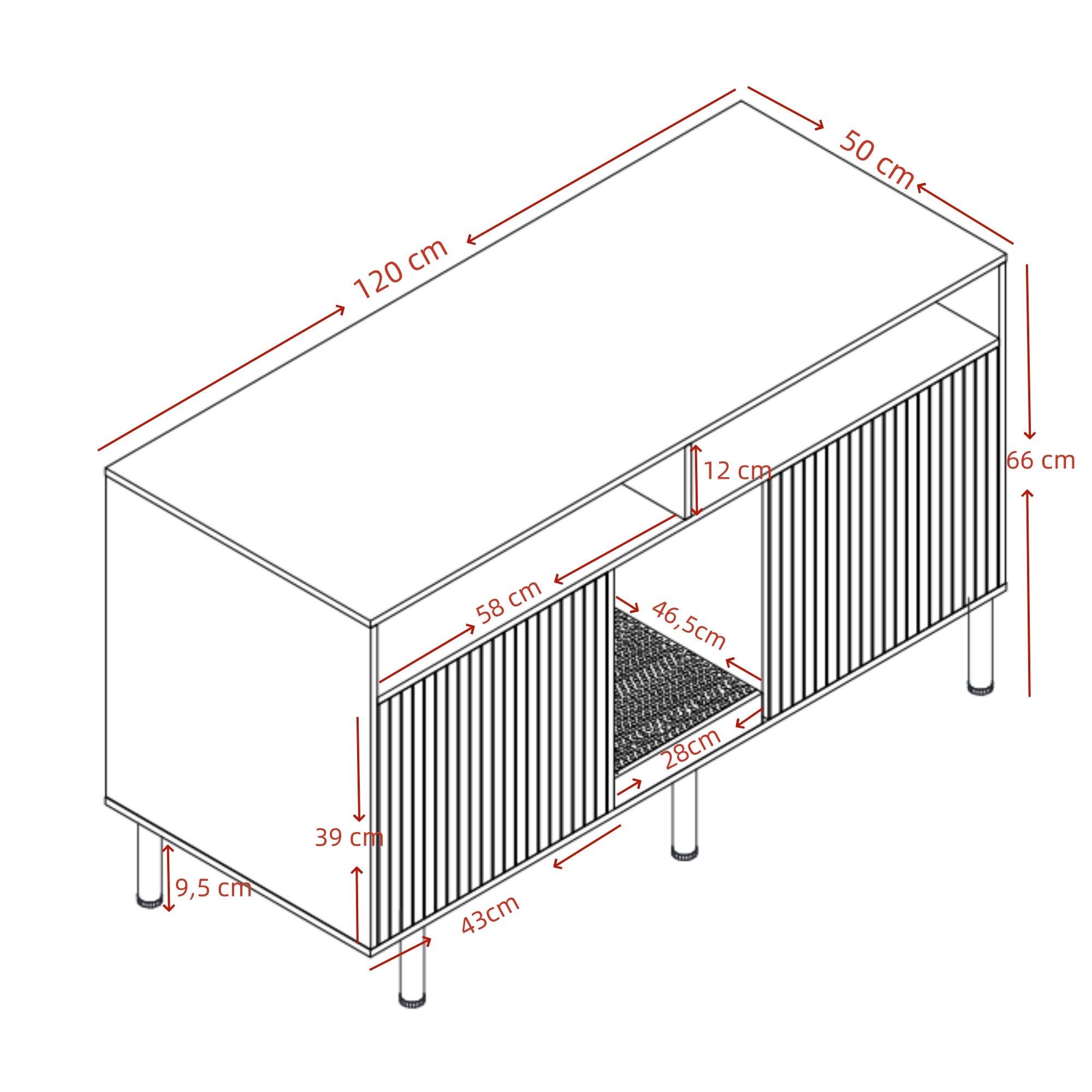 Meuble Litiere Chat avec 2 portes et 2 tiroirs, buffet - 120 x 50 x 66 cm - MDF - Noyer - 7