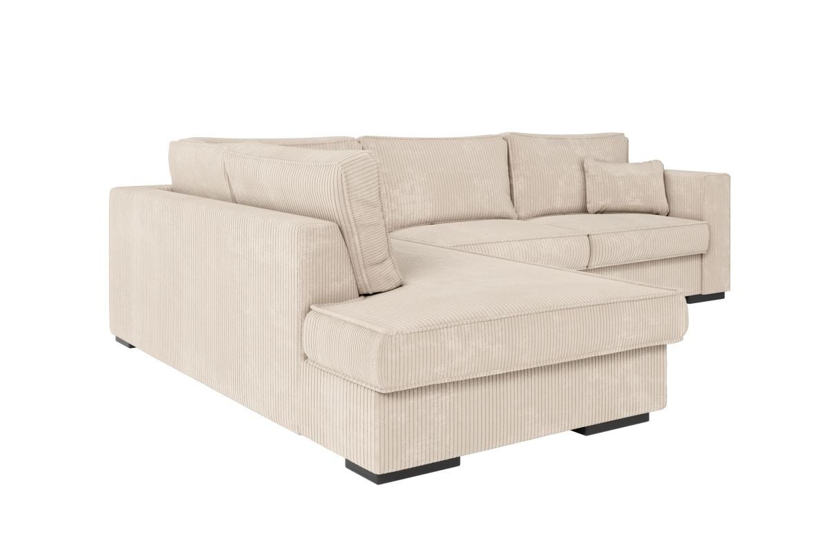 Loungitude - BELAMI - Canapé d'angle XXL 6 places en velours côtelé - Beige - Angle Gauche - 6