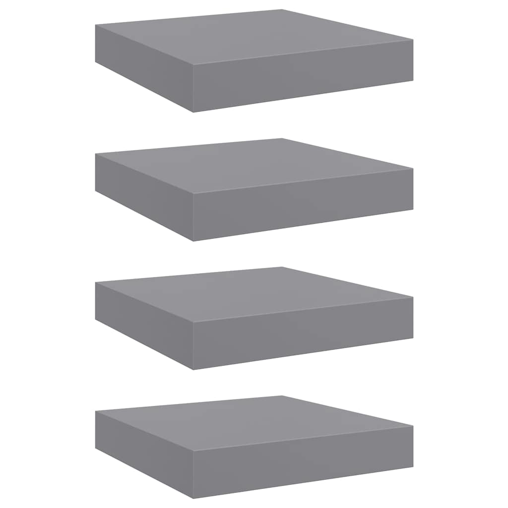 Lot de 4 étagères murales - Fixation invisible - MDF et métal - Gris ...