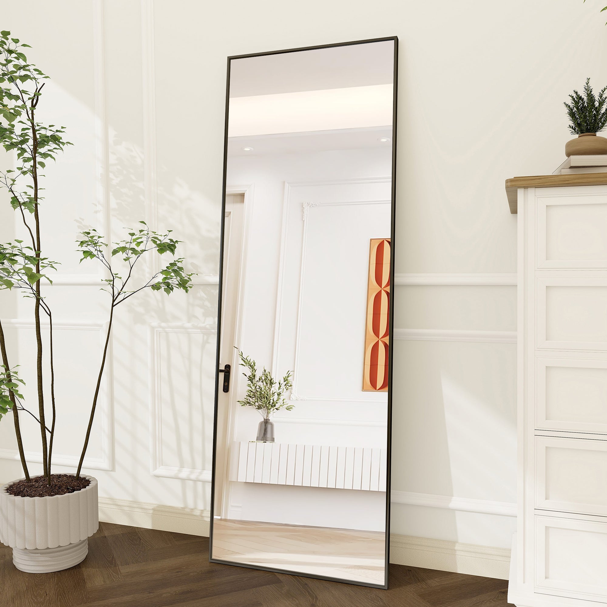 Miroir sur pied Rectangulaire 164 x 54cm, Grand Miroir Intégral avec Cadre en Alliage d’aluminium pour Chambre, Salon, À suspendre ou s'appuyer, Noir - 3