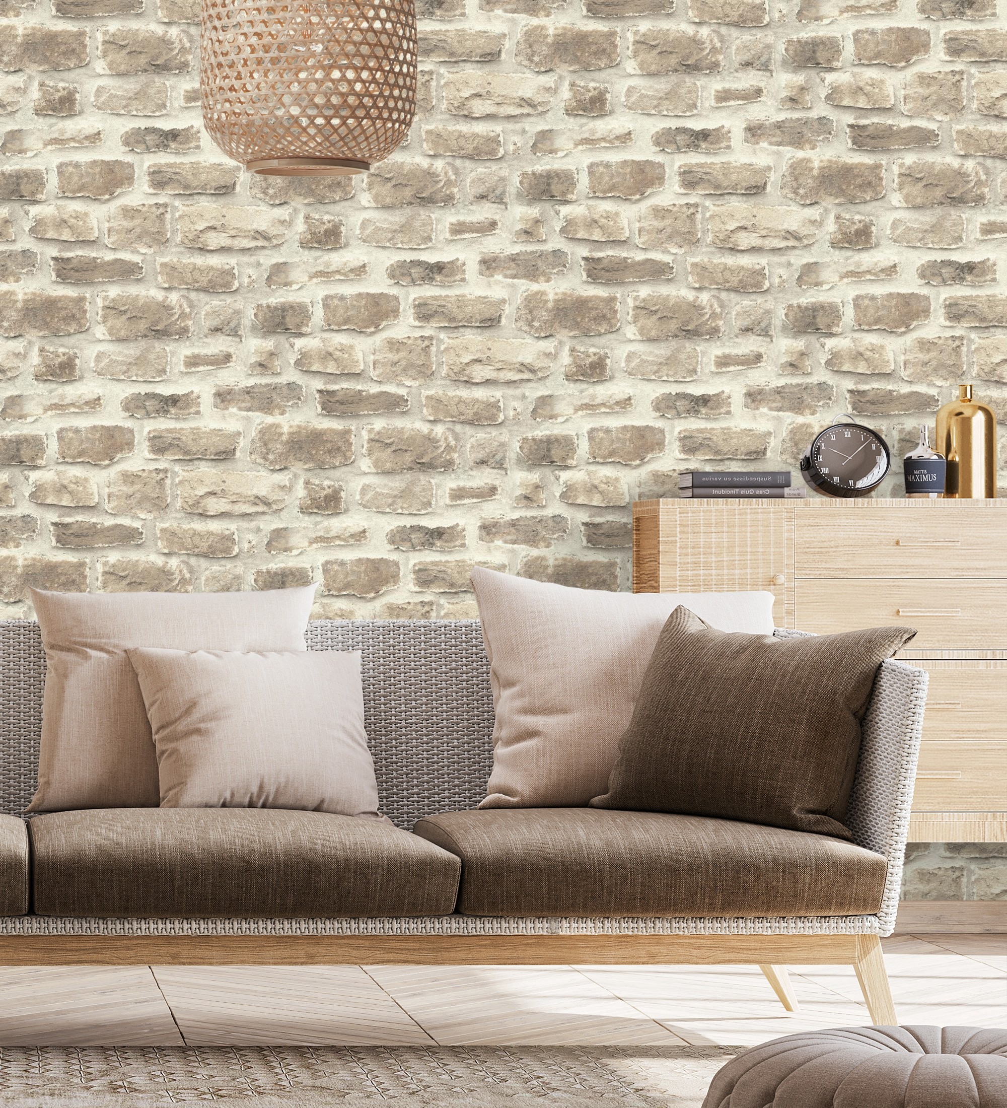Papel pintado vinílico lavable efecto muro piedra rústico con textura estilo industrial - greek street 127730 de gaulan - rollo de 10 m x 0,53 m