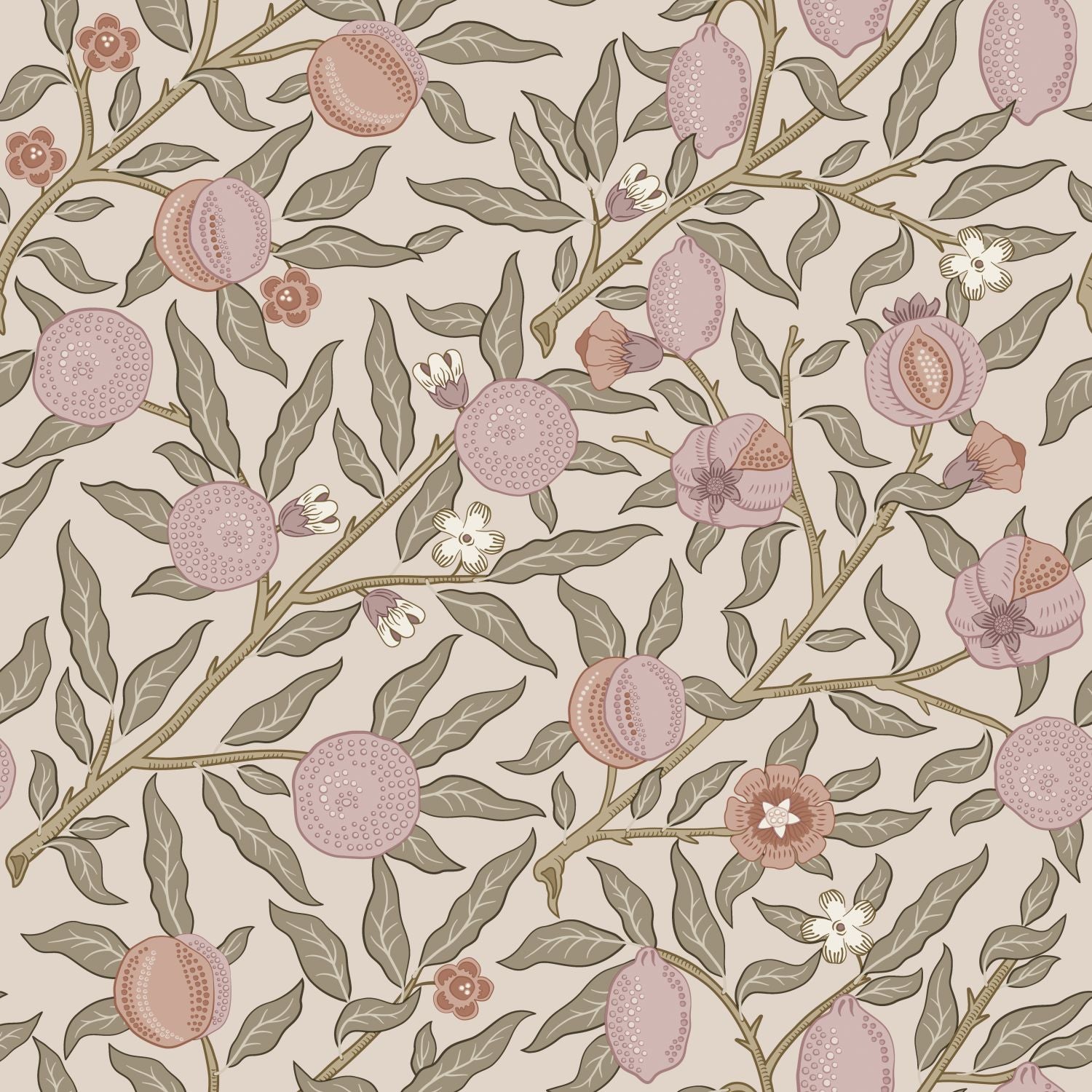 Papier peint des fruits et des feuilles exotiques violet clair et vert grisé - 50 x 900 cm - ESTAhome - 9