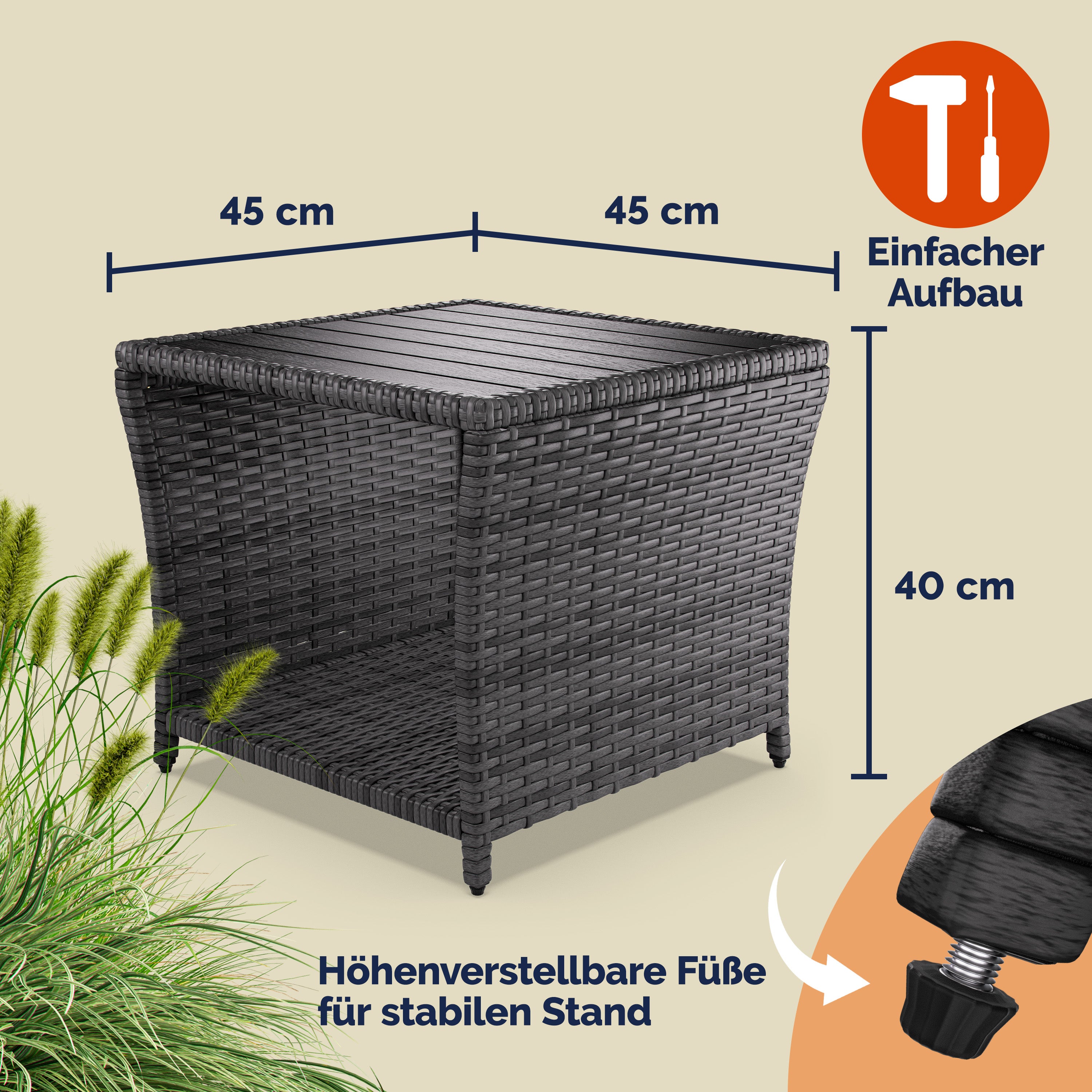 CASARIA® Table d'appoint en polyrotin Gris - 4