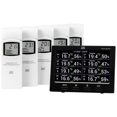 Froggit DL5000 Termometro Radio Con Logger Dati - Stazione Meteo Con Display TFT, 6 Sensori Inclusi, Scheda SD