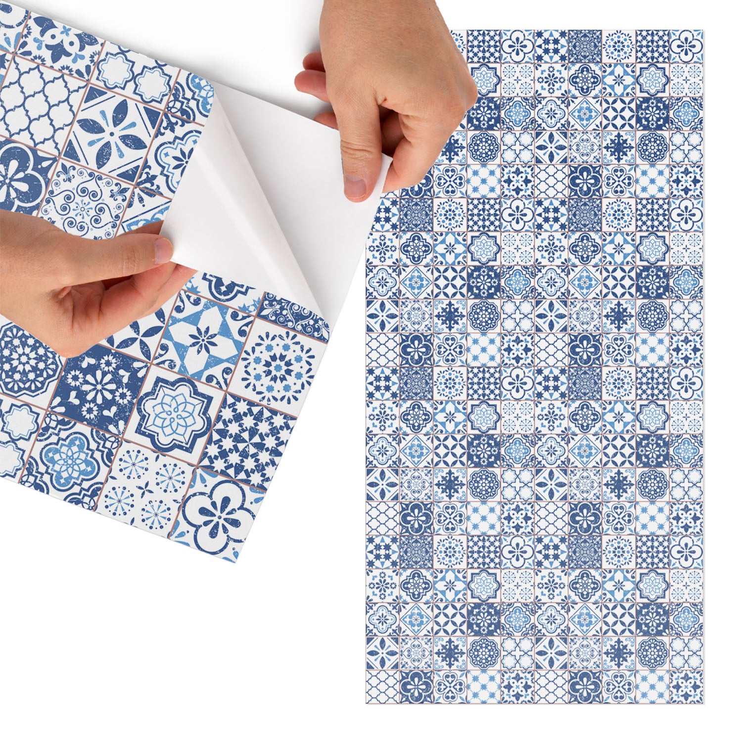 Okleina na meble samoprzylepna premium - efektowne wzory 75x150 cm Kwiaty geometria niebieskie wzory kafle - Tulup