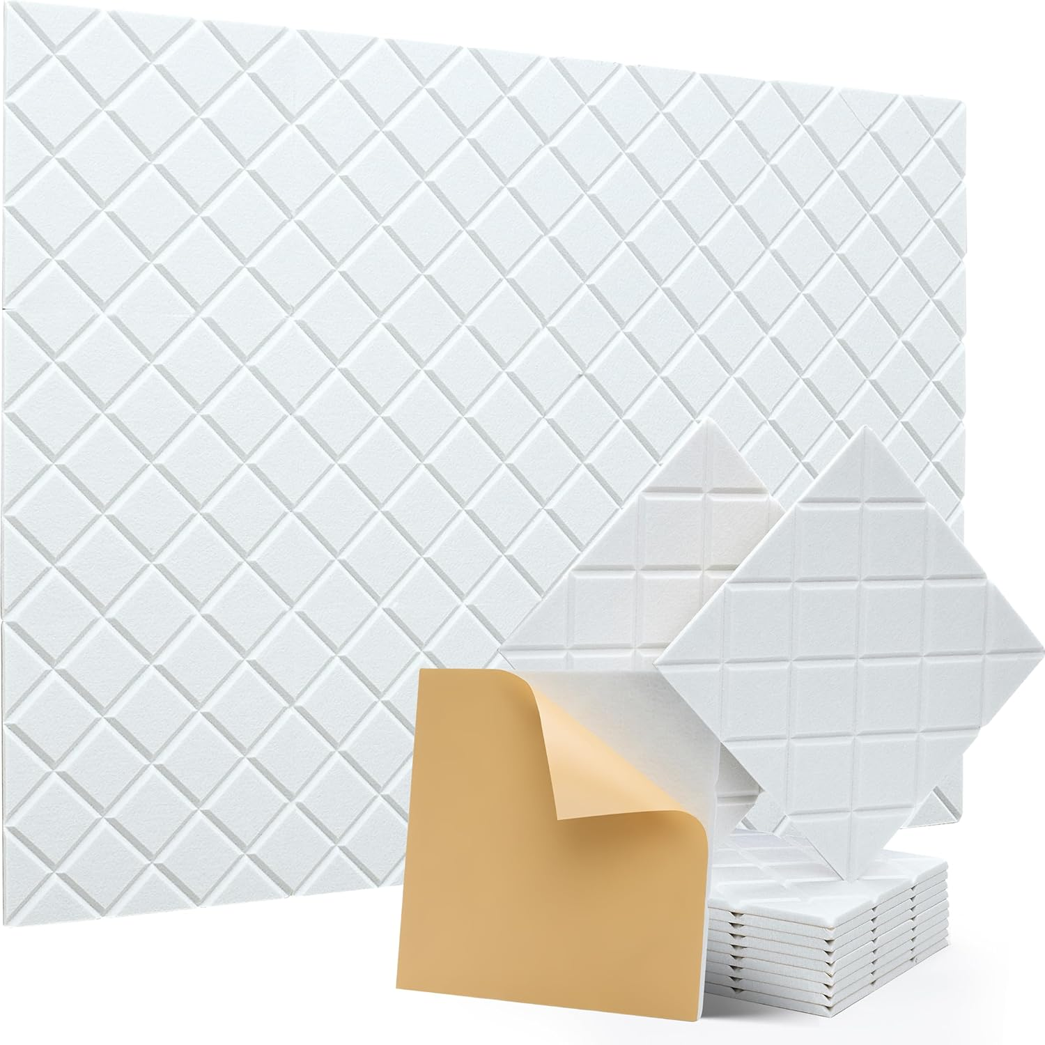 Samoprzylepne panele akustyczne, opakowanie 12 sztuk, tłumienie dźwięku z poliestru 30 x 30 cm, panele ścienne o wysokiej gęstości, biały