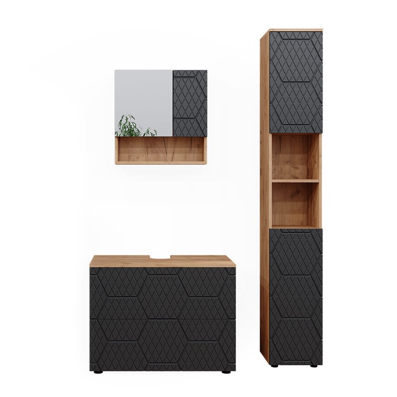 Vicco Zestaw mebli łazienkowych Irma, Antracyt o strukturze plastra miodu, 3 sztuki, z szufladami i wysokim blatem