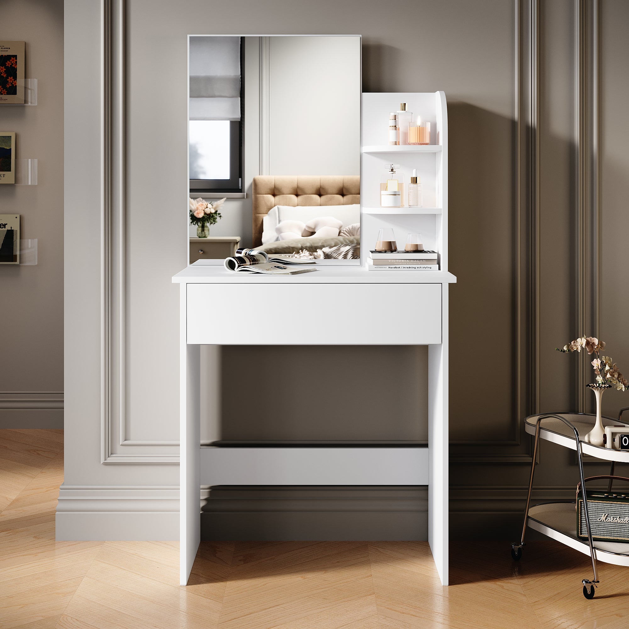 Vicco Coiffeuse Ruben, Blanc, Avec Armoire à Tiroirs, éclairage LED Et Tabouret 93177776