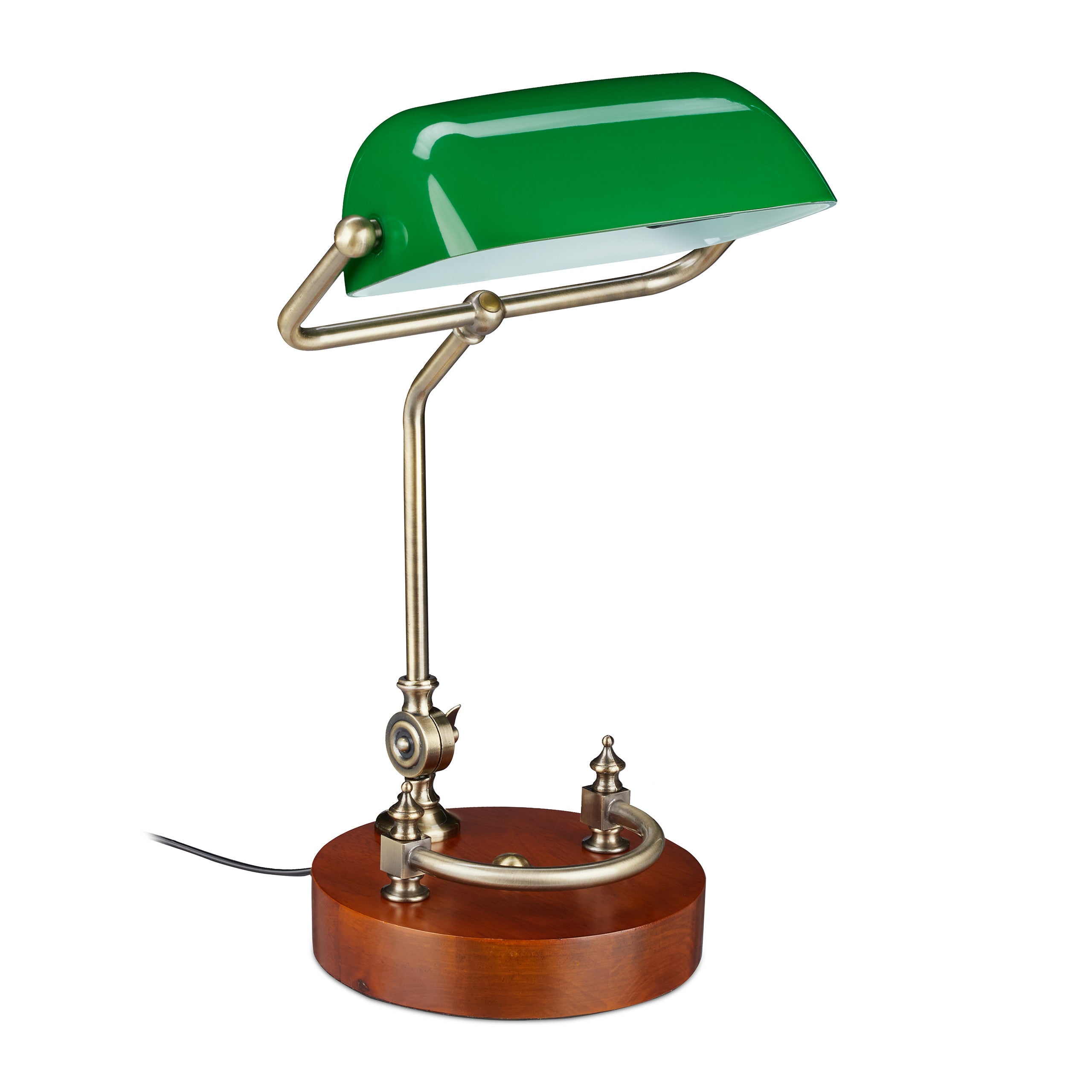 Lampe de Table Bureau en Laiton Et Verre Bleu Banquier Avec Boucles