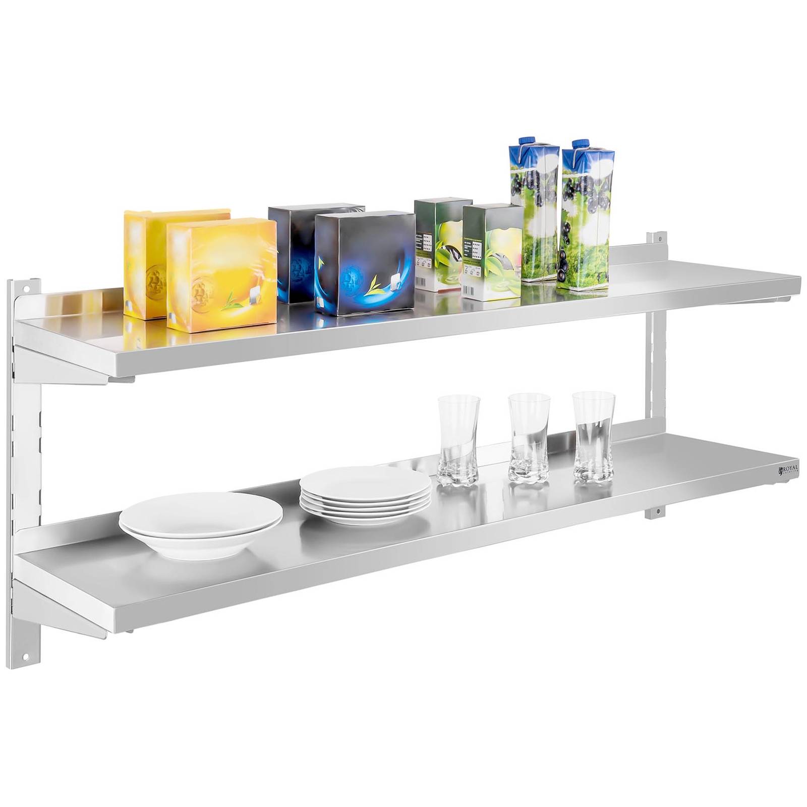Étagère murale - Royal Catering - 140 cm de long - 2 plateaux - Acier inoxydable - 2
