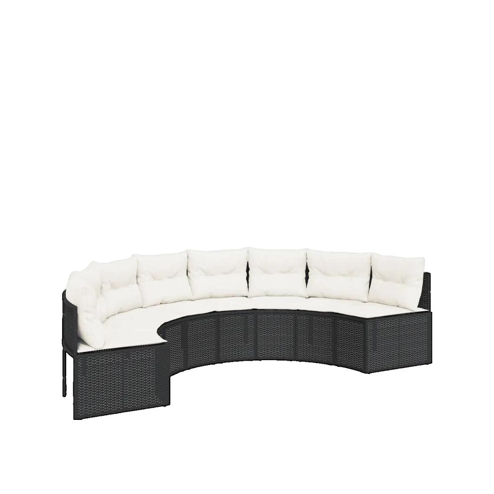Sofa ogrodowy vidaXL Półokrągły Plecionka z rattanu Czarny z zdejmowanymi poduszkami