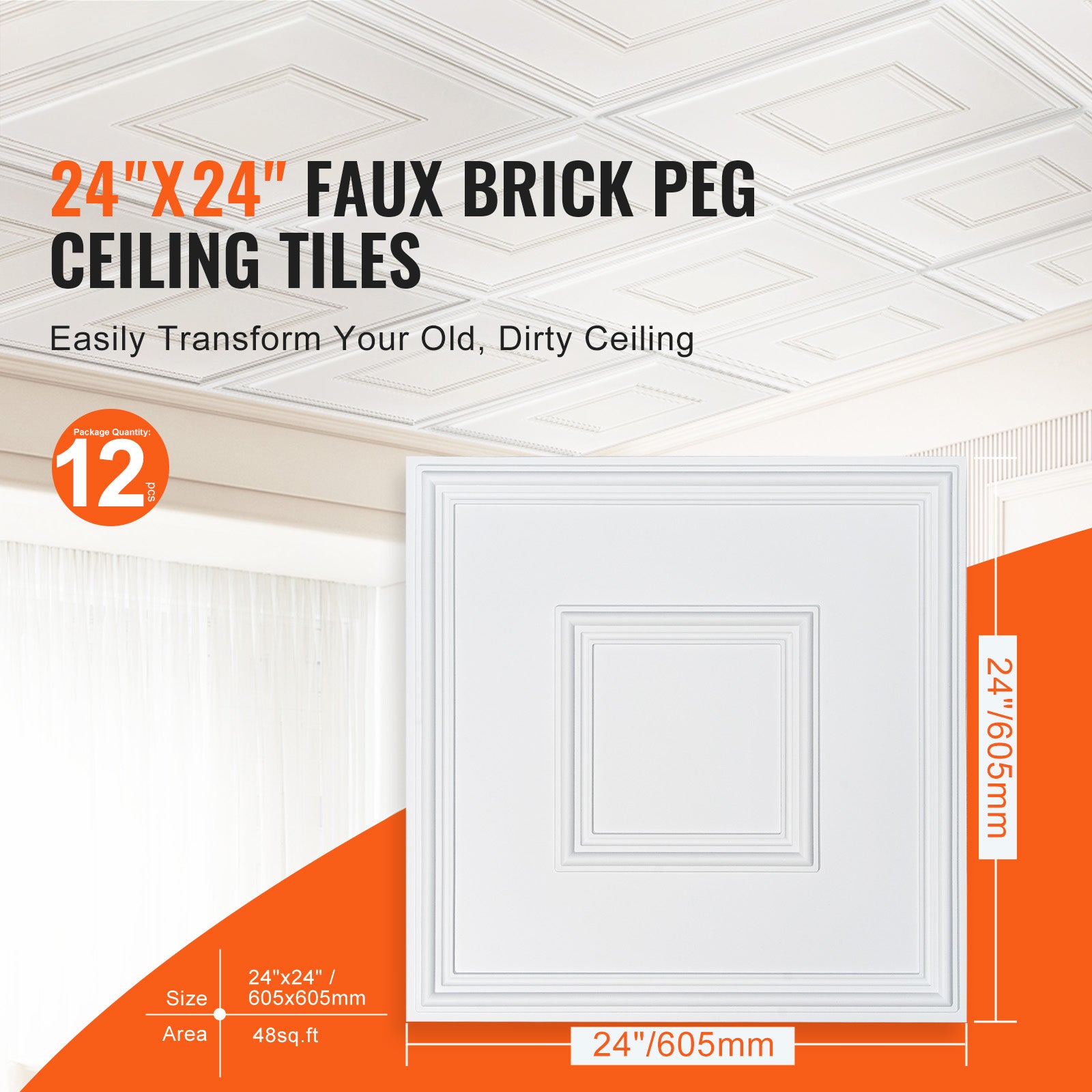 Plaques de Plafond Décoratives PVC SucceBuy 605 x 605 mm, Lot de 12, Dalles Blanches 3D à Coller ou Suspendre - 4