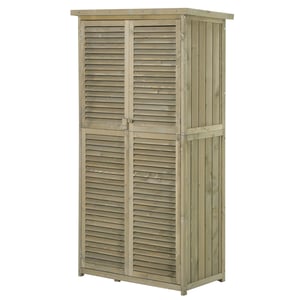 Armoire de jardin portes persiennes 2 étagères bois pin